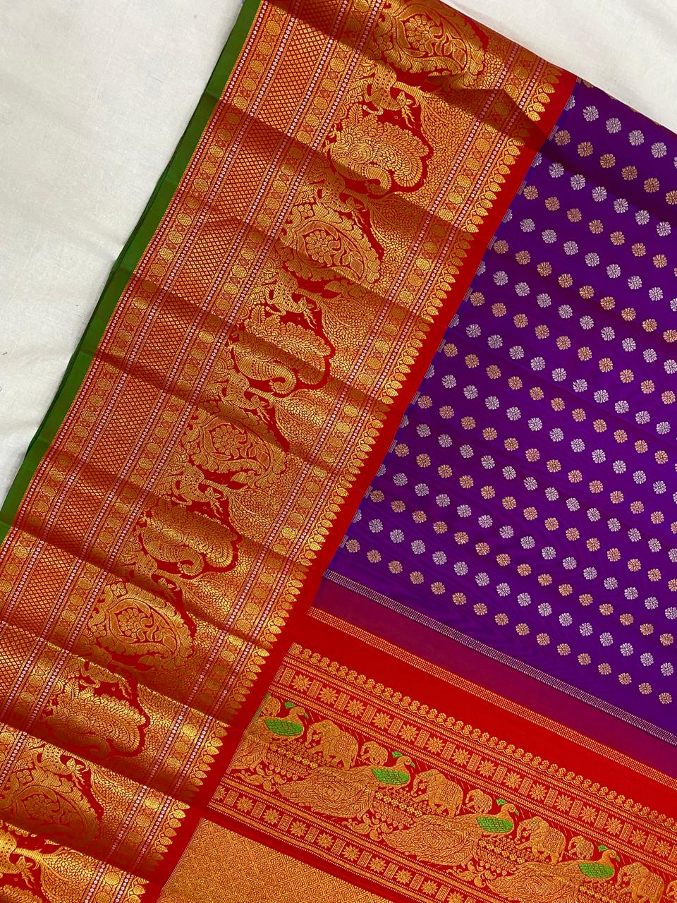 PURPLE COLOUR & RED BORDER GADWAL SILK SAREE