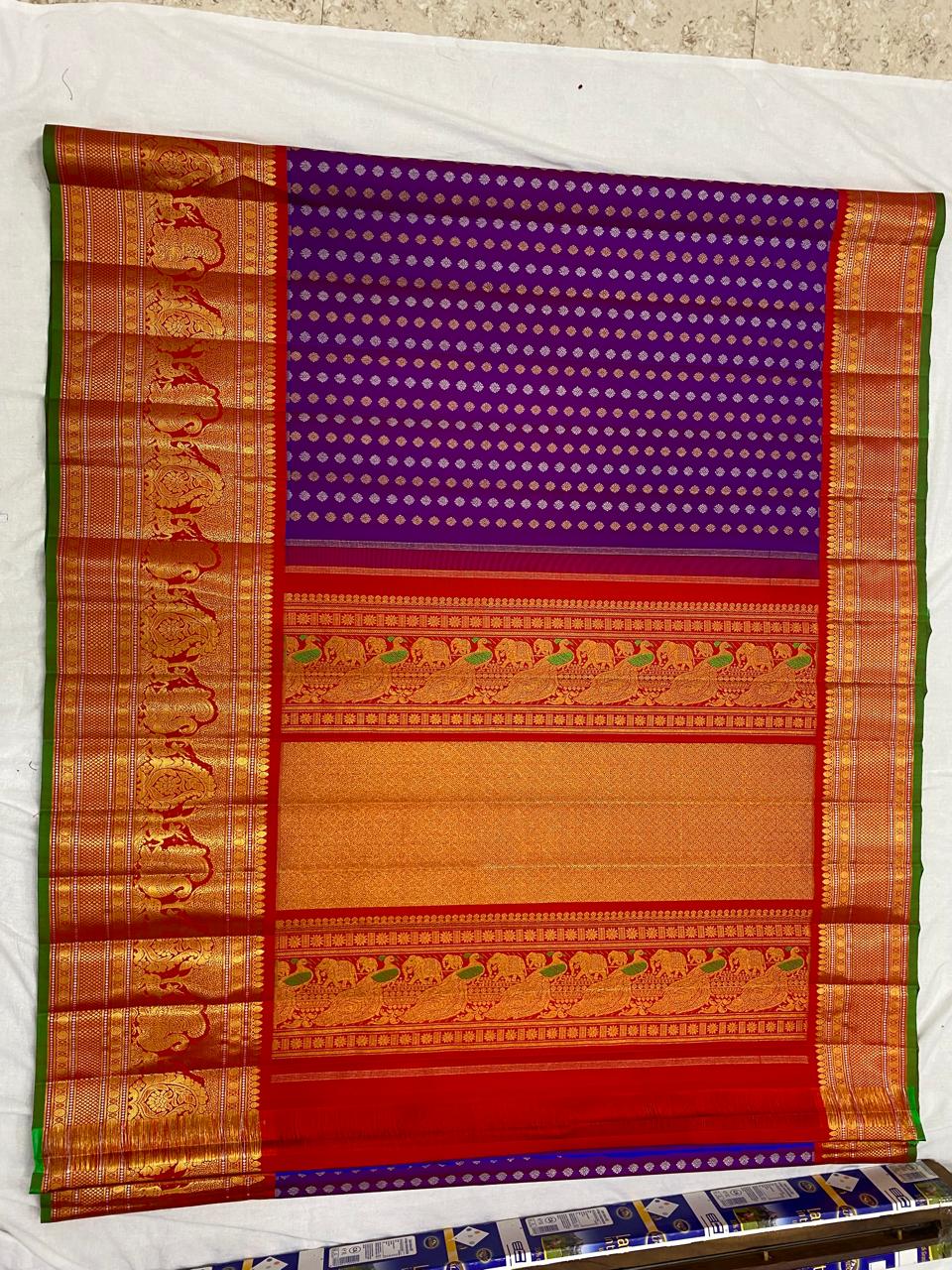 PURPLE COLOUR & RED BORDER GADWAL SILK SAREE