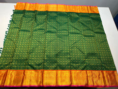 GREEN & ORANGE COLOUR COMBITION KANCHIPURAM SAREE