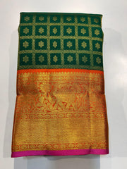 GREEN & ORANGE COLOUR COMBITION KANCHIPURAM SAREE