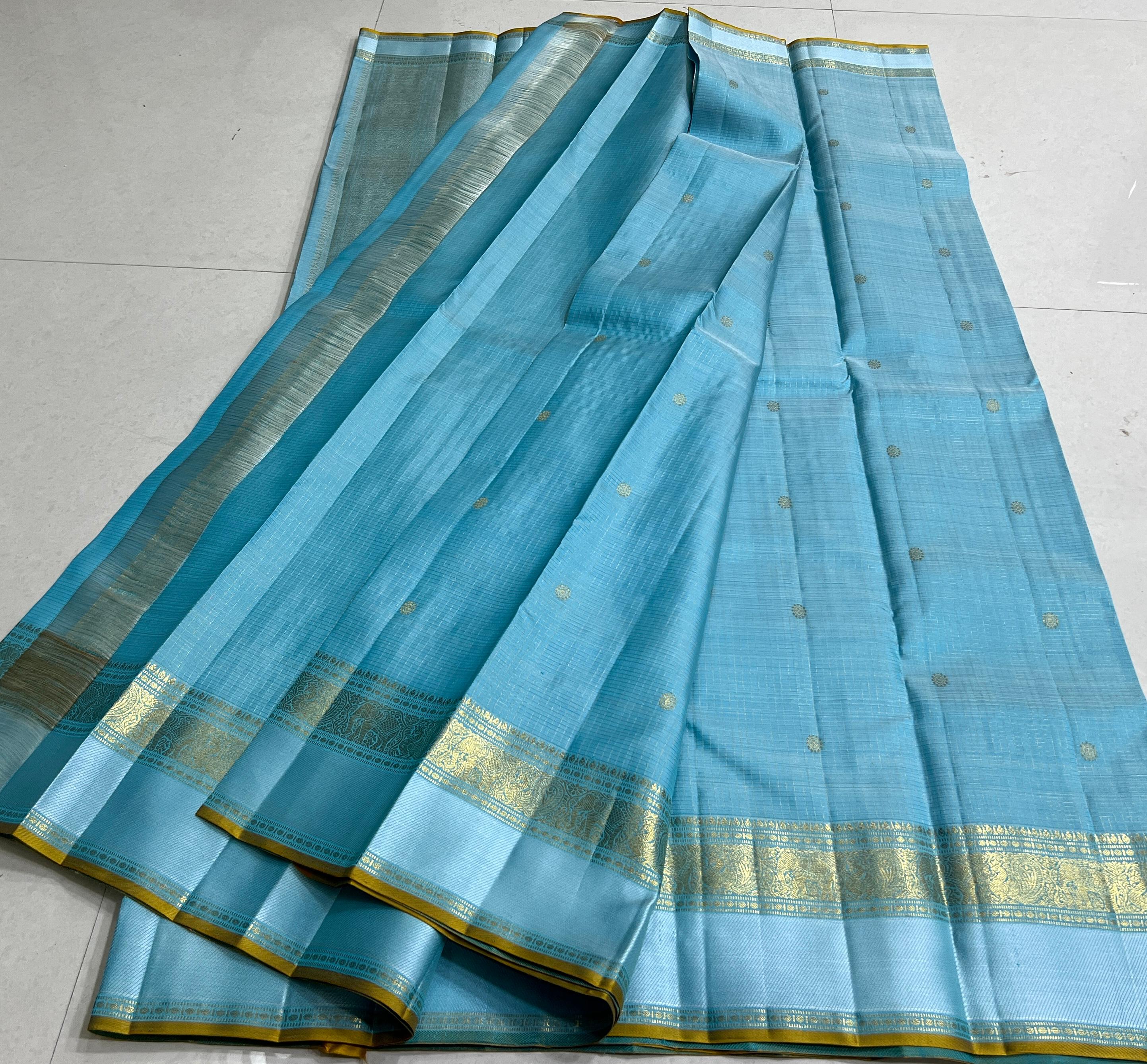 LIGHTBLUE\GOLD BORDER SAREE