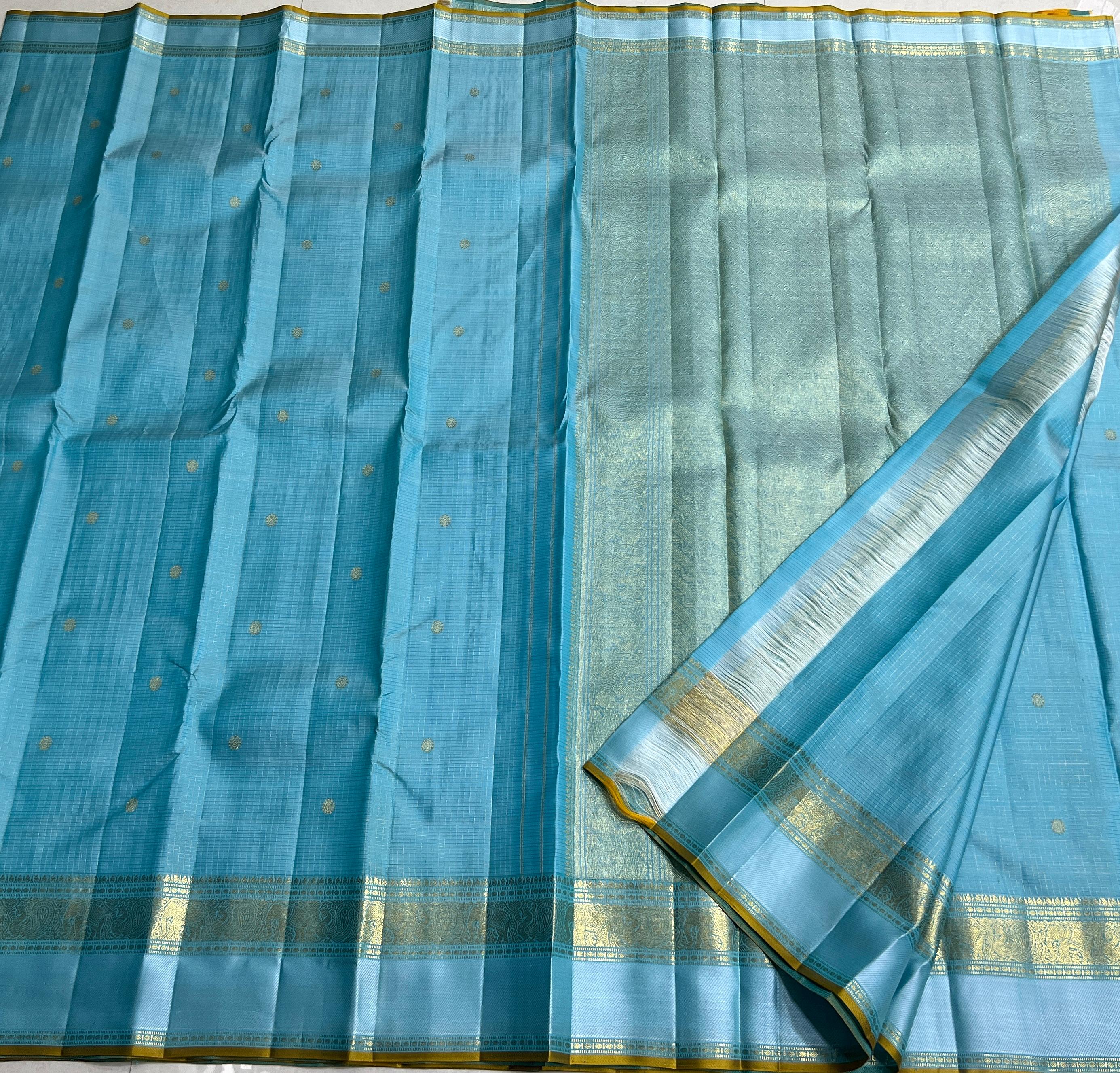 LIGHTBLUE\GOLD BORDER SAREE