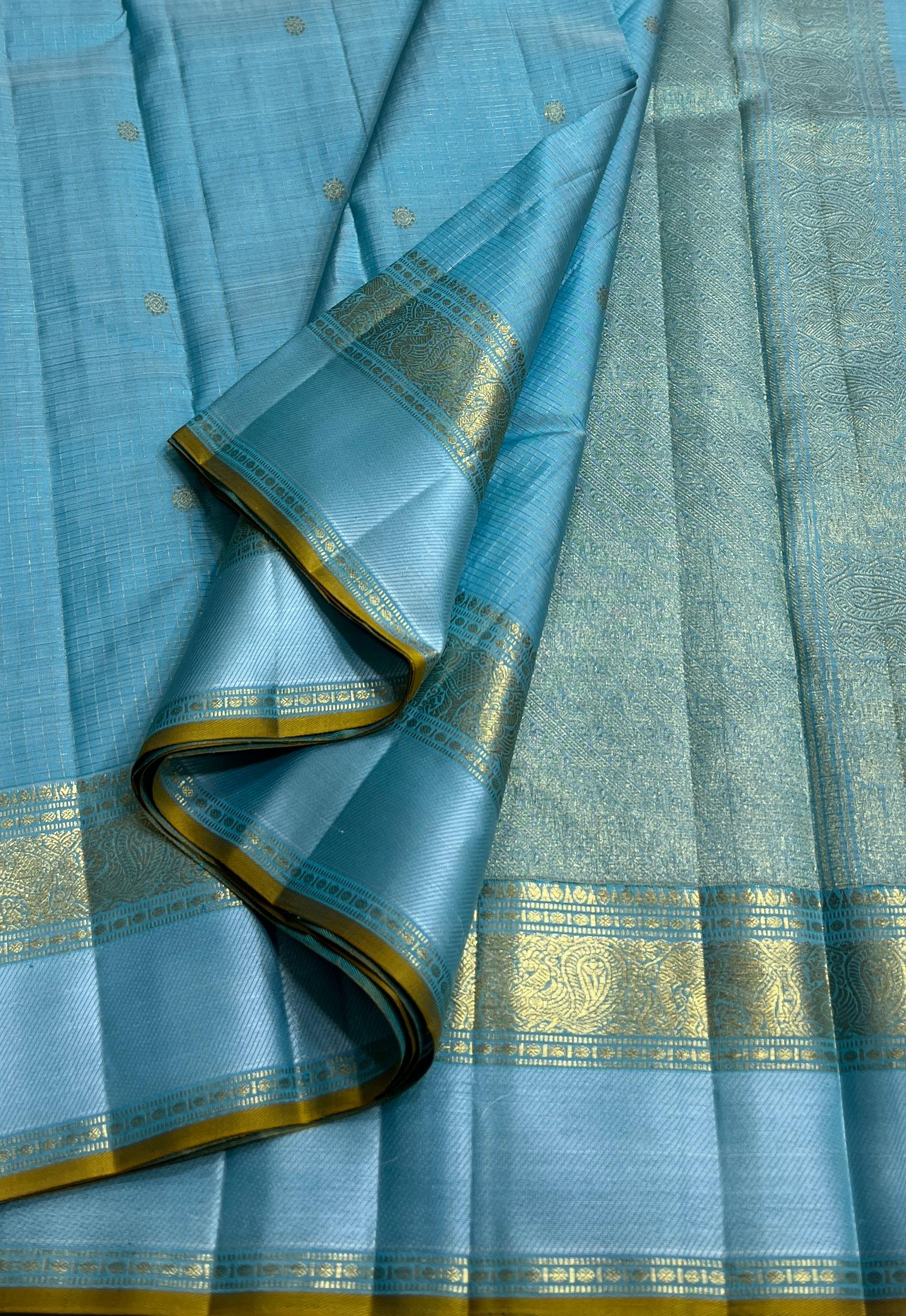 LIGHTBLUE\GOLD BORDER SAREE