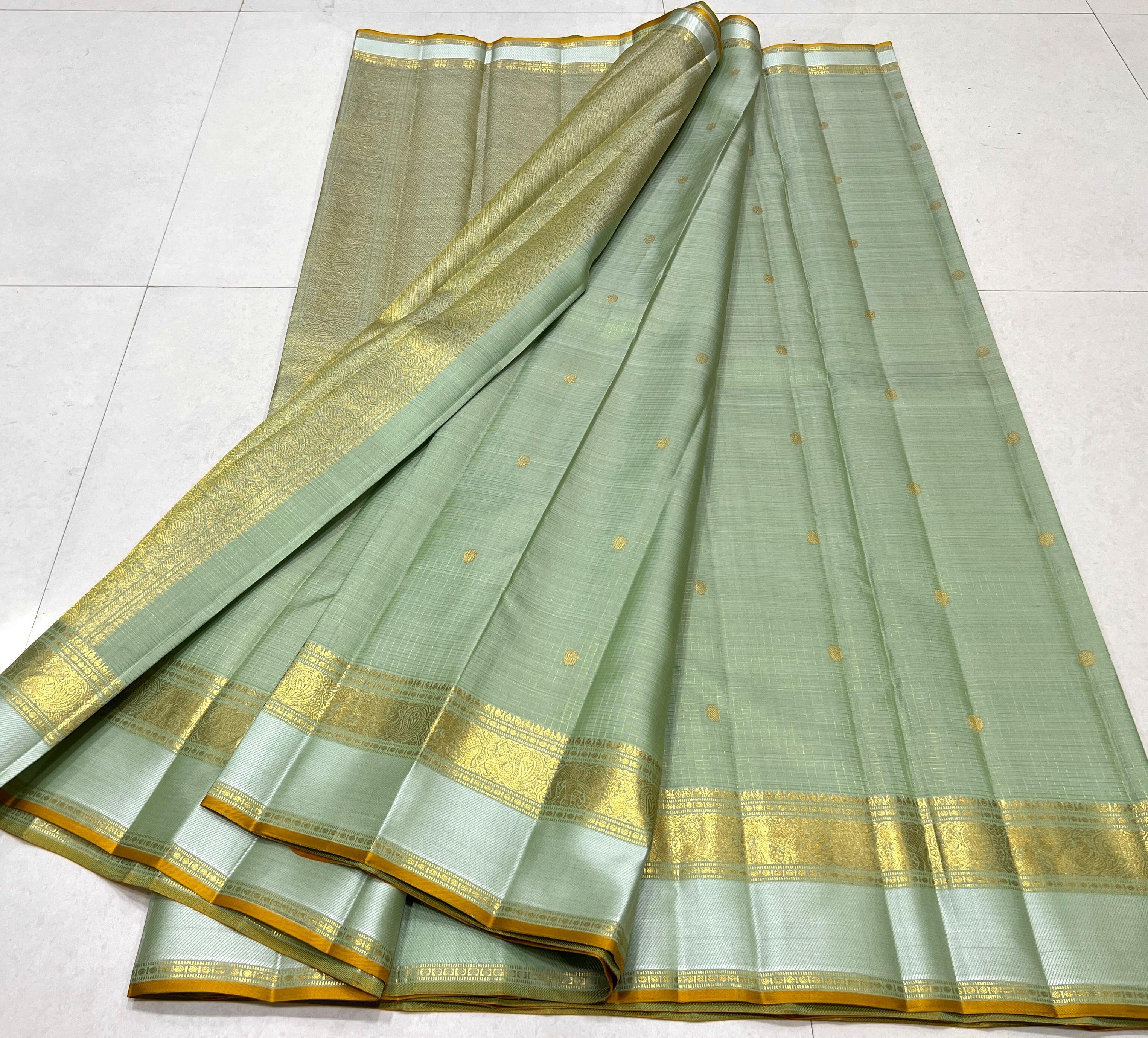 LIGHT GREEN COLOUR\GOLD BORDER KANCHIPURAM SLIK SAREES