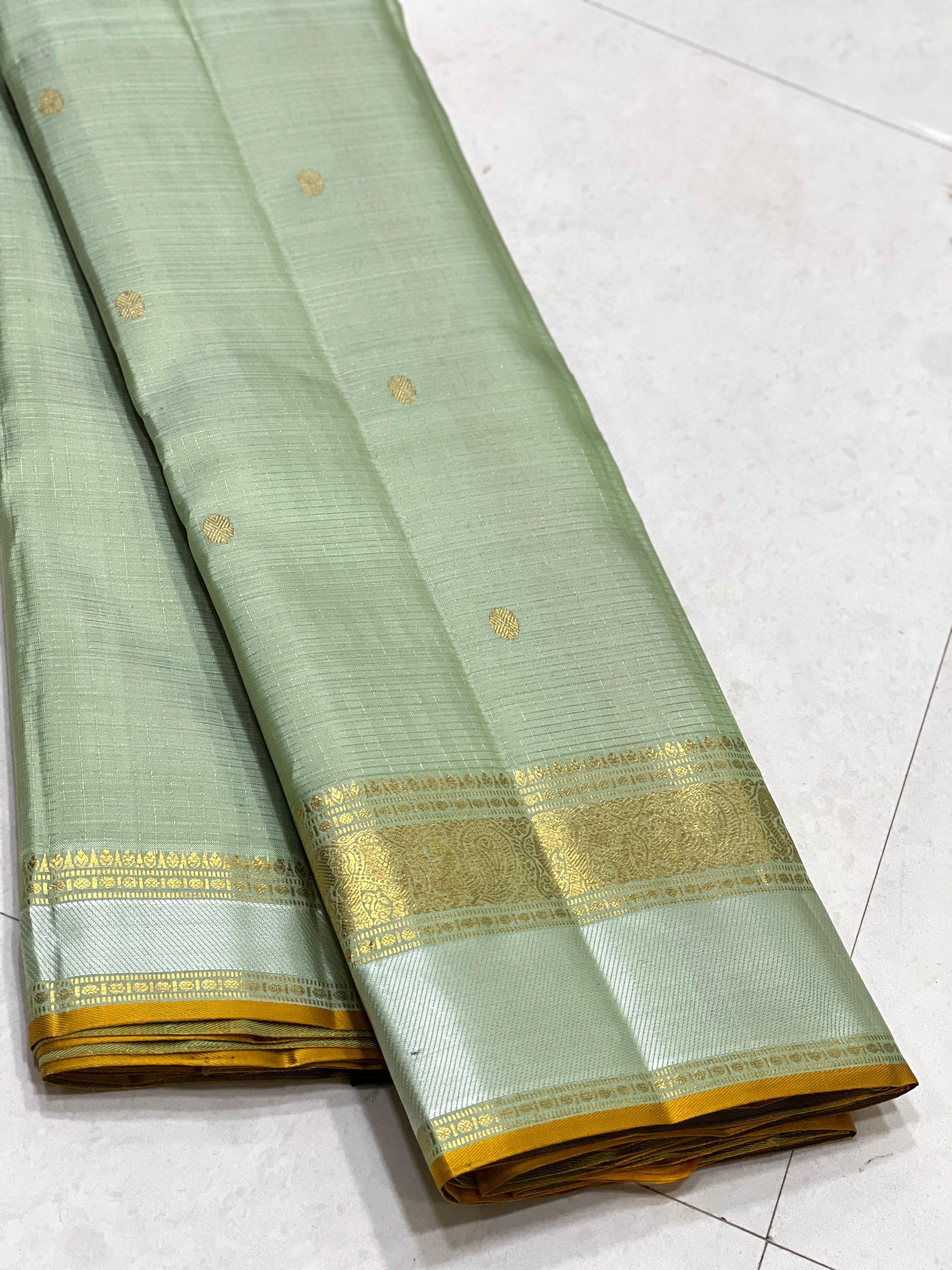 LIGHT GREEN COLOUR\GOLD BORDER KANCHIPURAM SLIK SAREES