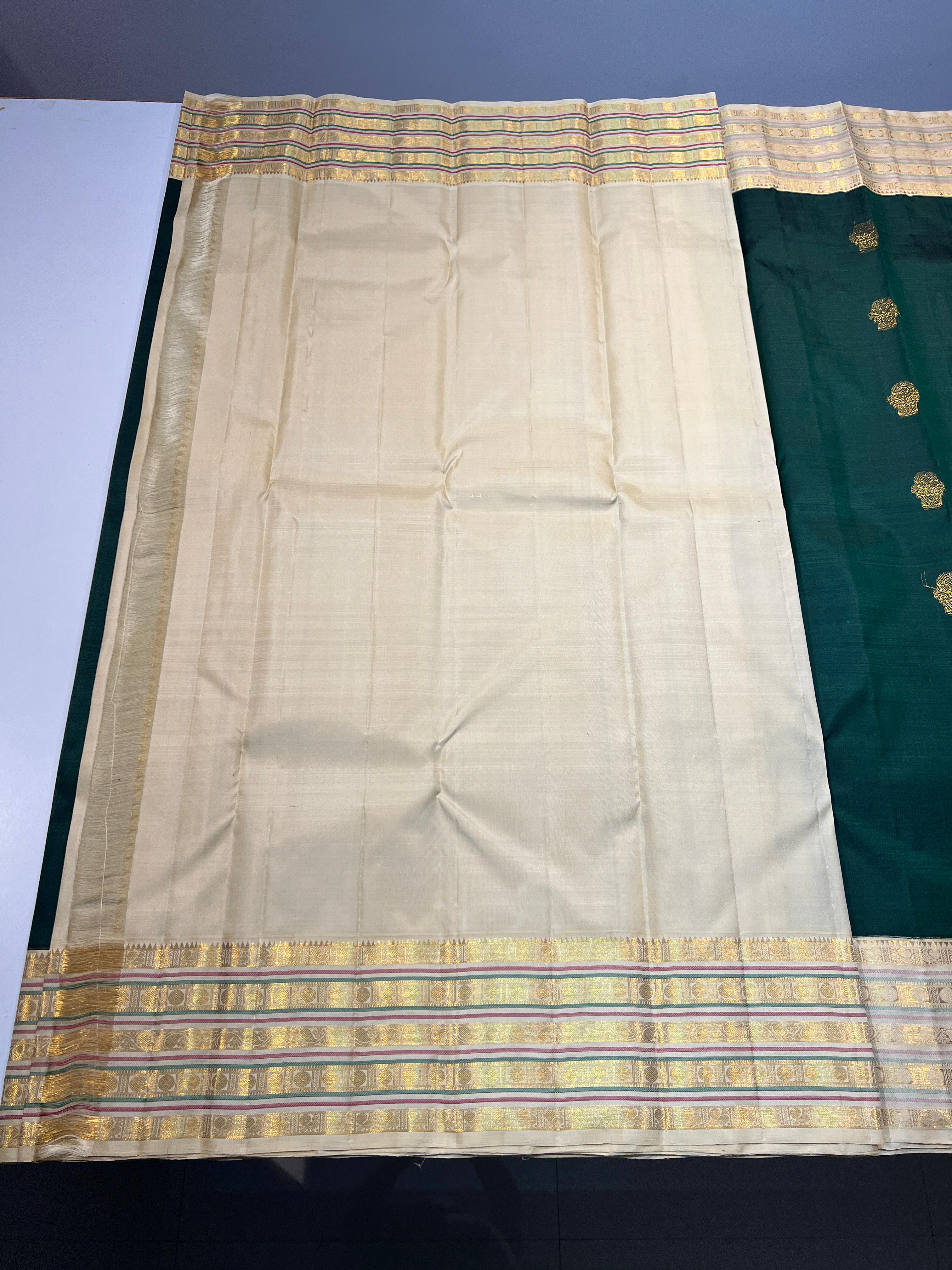 DARK GREEN \ GOLD BORDER GRAM PURE ZARI KANCHIPURAM SAREE