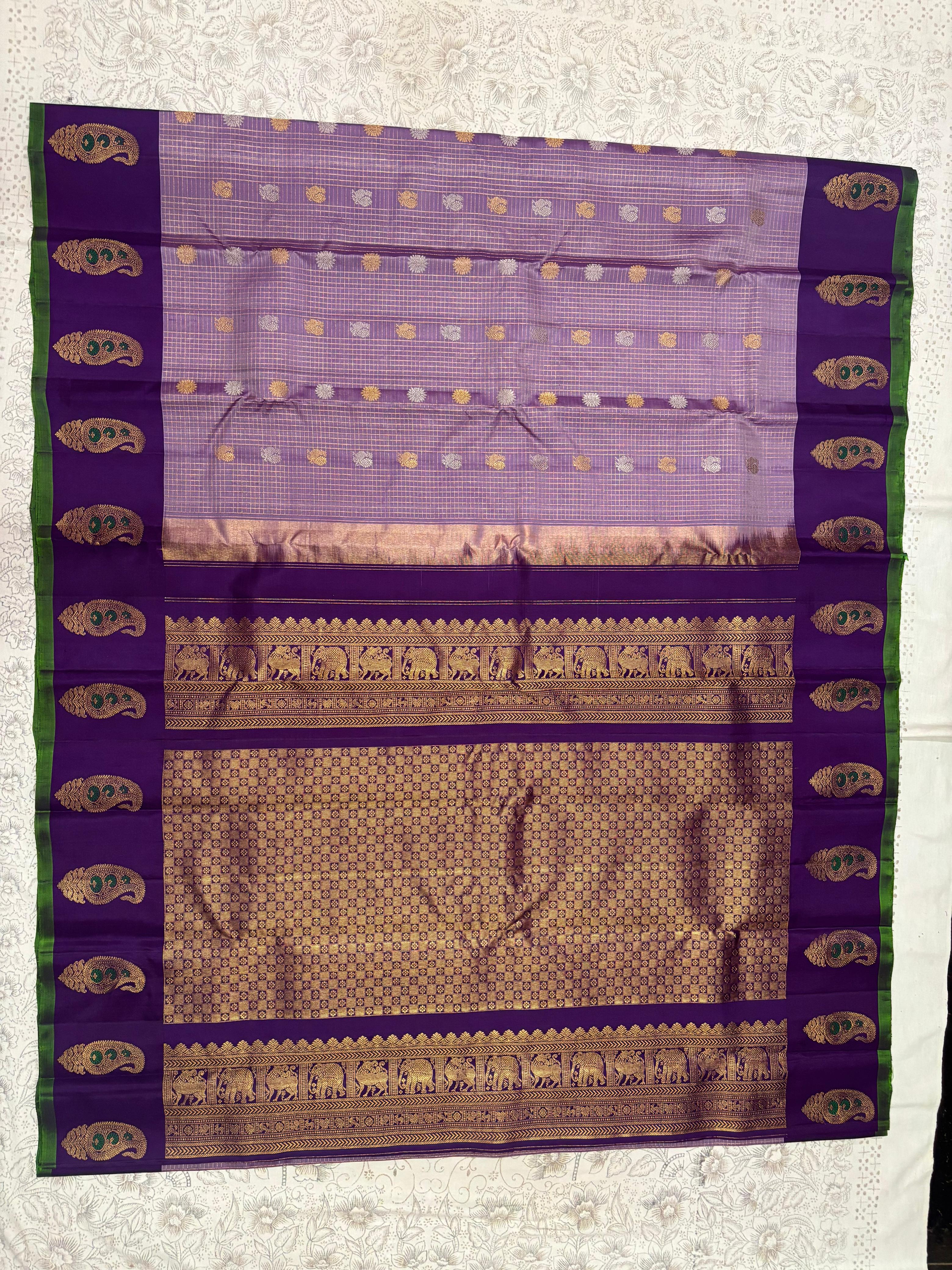 PURPLE & GOLD COLOUR DESIGNS GADWAL SILK SAREE