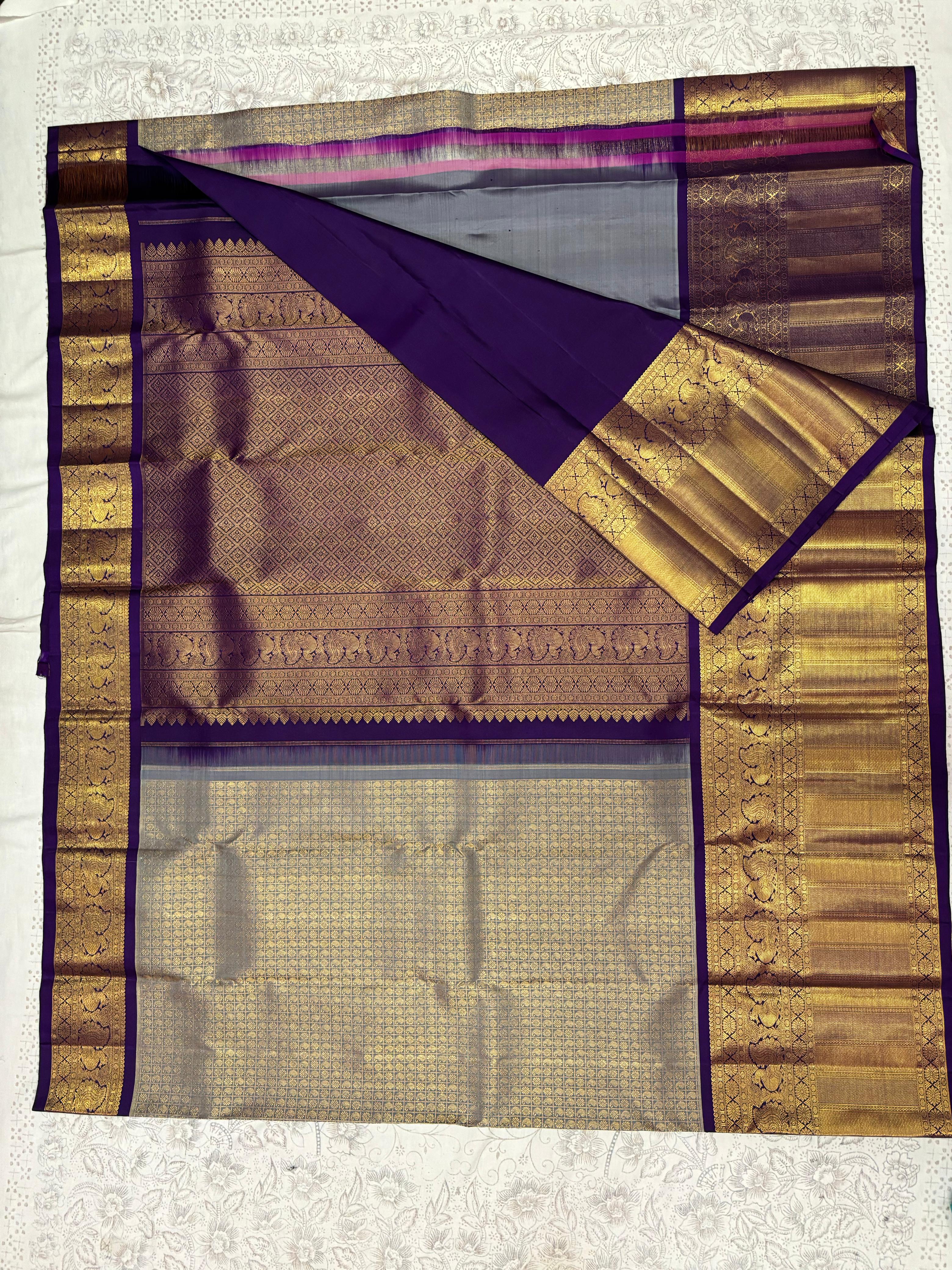 MEDIUM BROWN & GOLDEN PURPLE BORDER GADWAL SILK SAREE