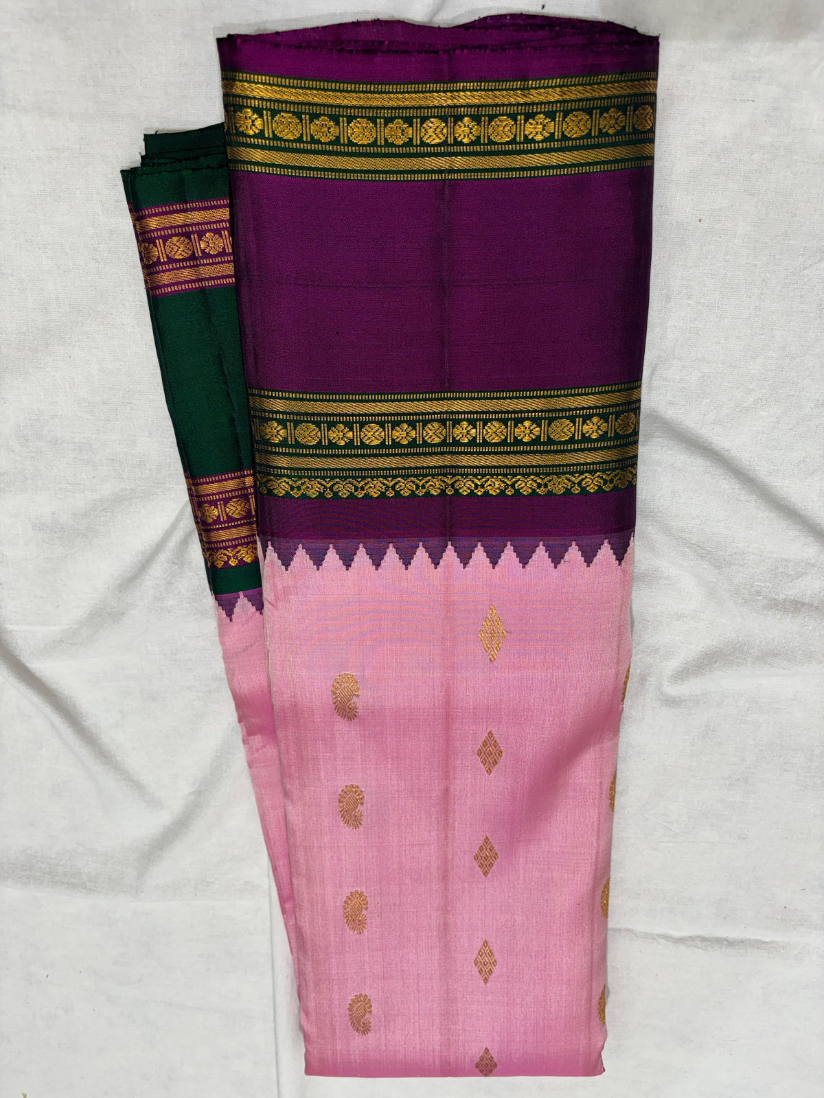 PINK COLOUR & PURPLE\GREEN COMBITION BORDER GADWAL SILK SAREE