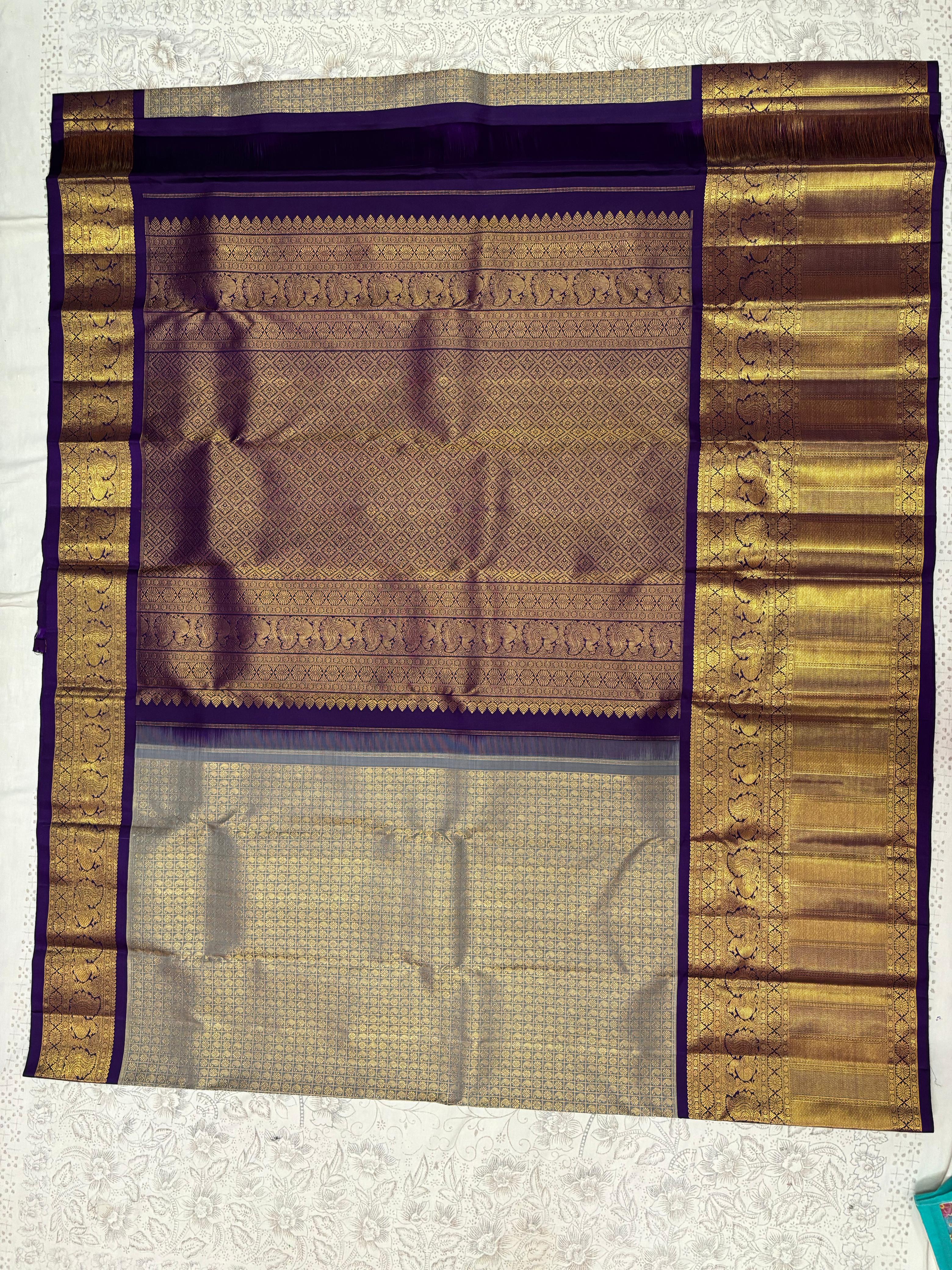 MEDIUM BROWN & GOLDEN PURPLE BORDER GADWAL SILK SAREE