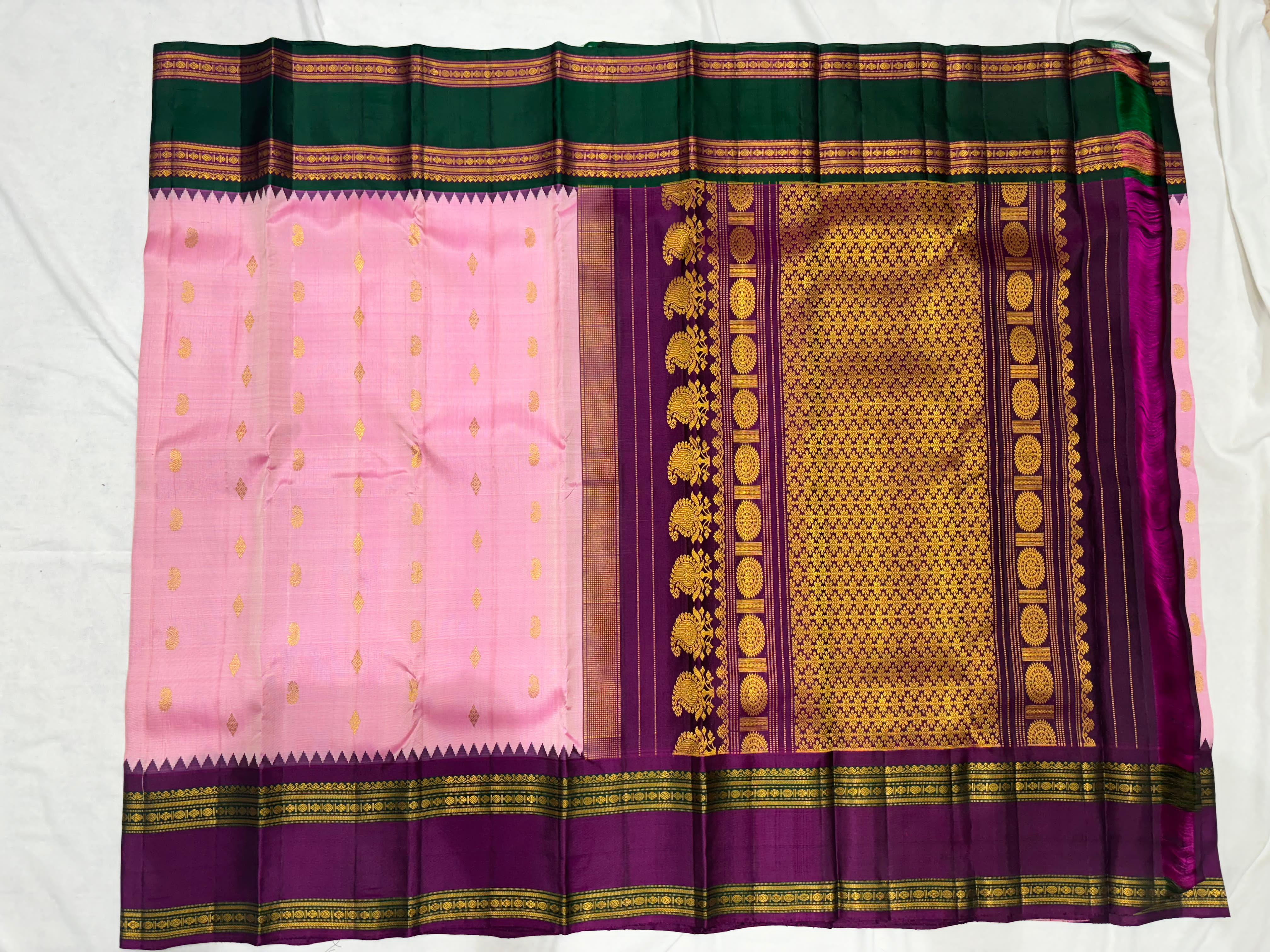 PINK COLOUR & PURPLE\GREEN COMBITION BORDER GADWAL SILK SAREE