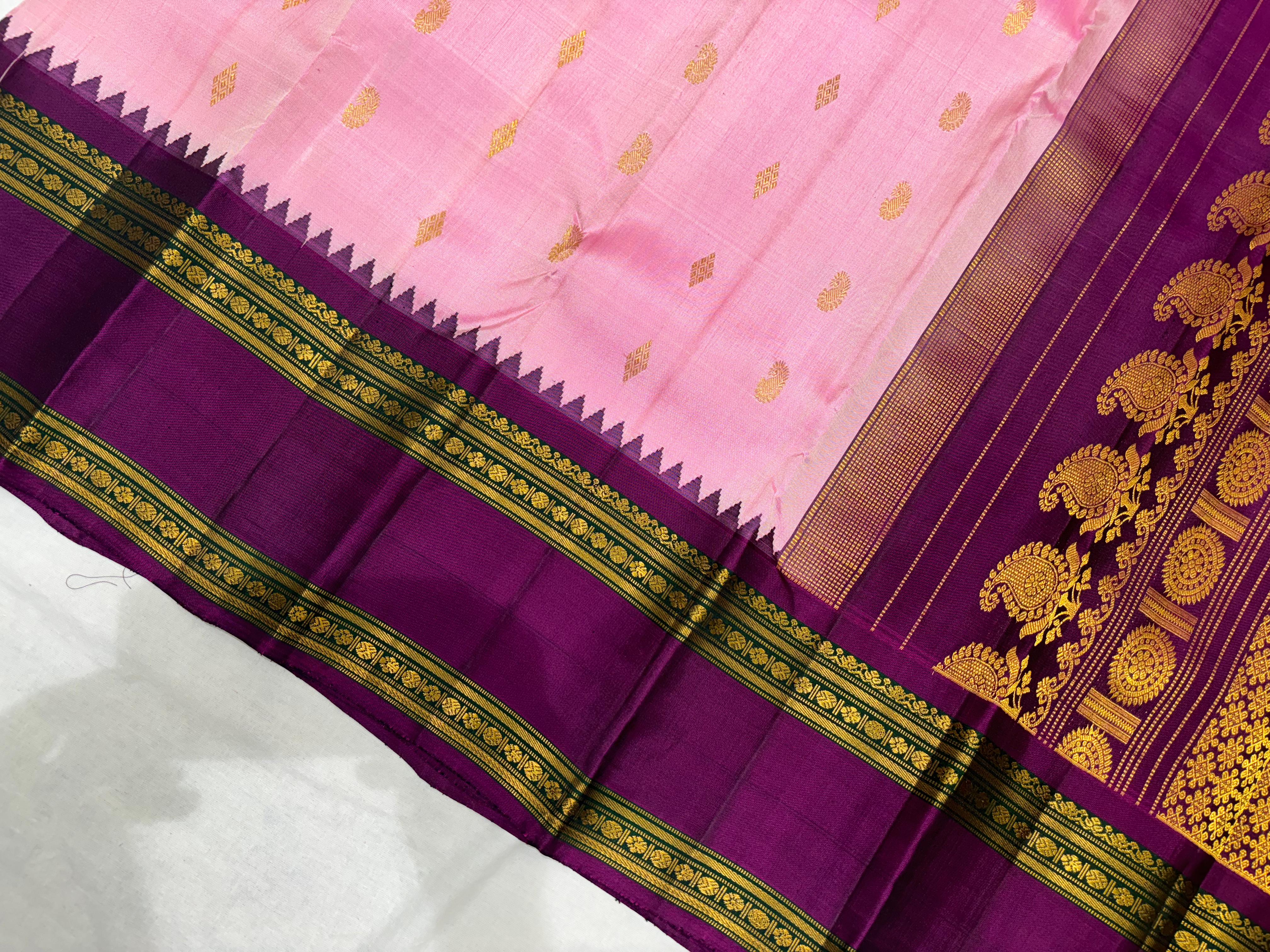 PINK COLOUR & PURPLE\GREEN COMBITION BORDER GADWAL SILK SAREE