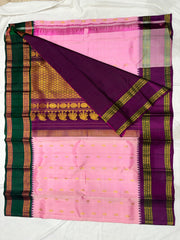 PINK COLOUR & PURPLE\GREEN COMBITION BORDER GADWAL SILK SAREE