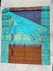 BROWN & BLUE COLOUR BORDER GADWAL SILK SAREE