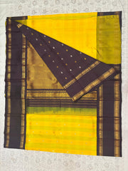 YELLOW & BROWN COLOUR BORDER GADWAL SILK SAREE