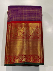 PURPLE COLOUR & RED\GOLD BORDER ZARI KANCHIPURAM SILK SAREE