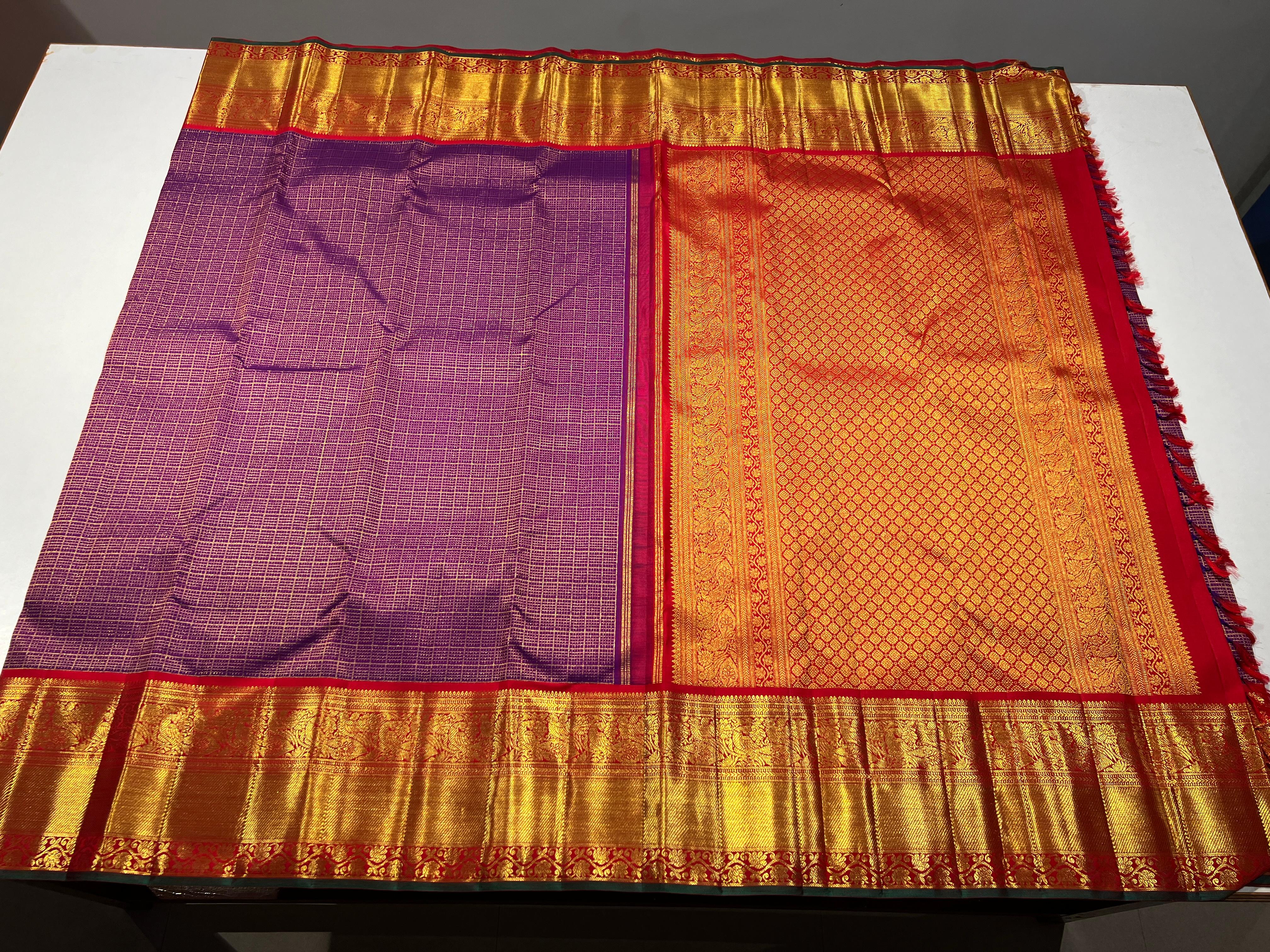 PURPLE COLOUR & RED\GOLD BORDER ZARI KANCHIPURAM SILK SAREE