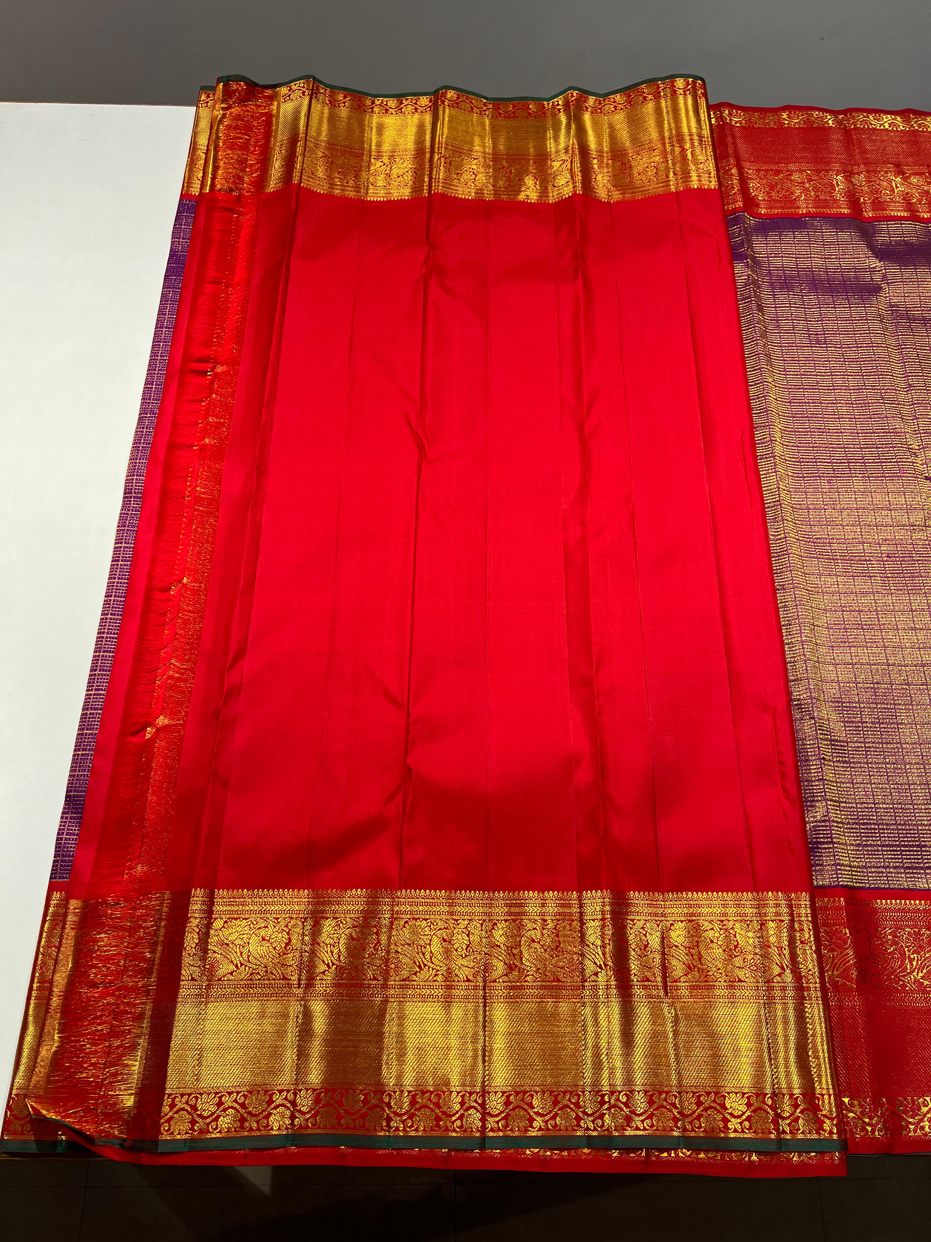 PURPLE COLOUR & RED\GOLD BORDER ZARI KANCHIPURAM SILK SAREE