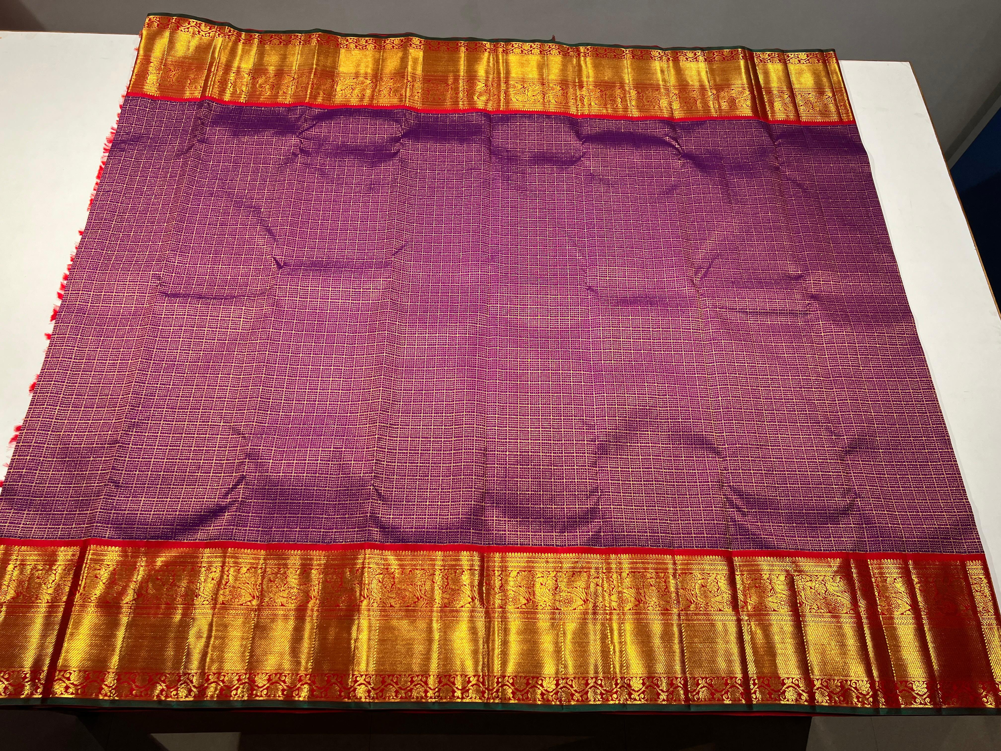 PURPLE COLOUR & RED\GOLD BORDER ZARI KANCHIPURAM SILK SAREE