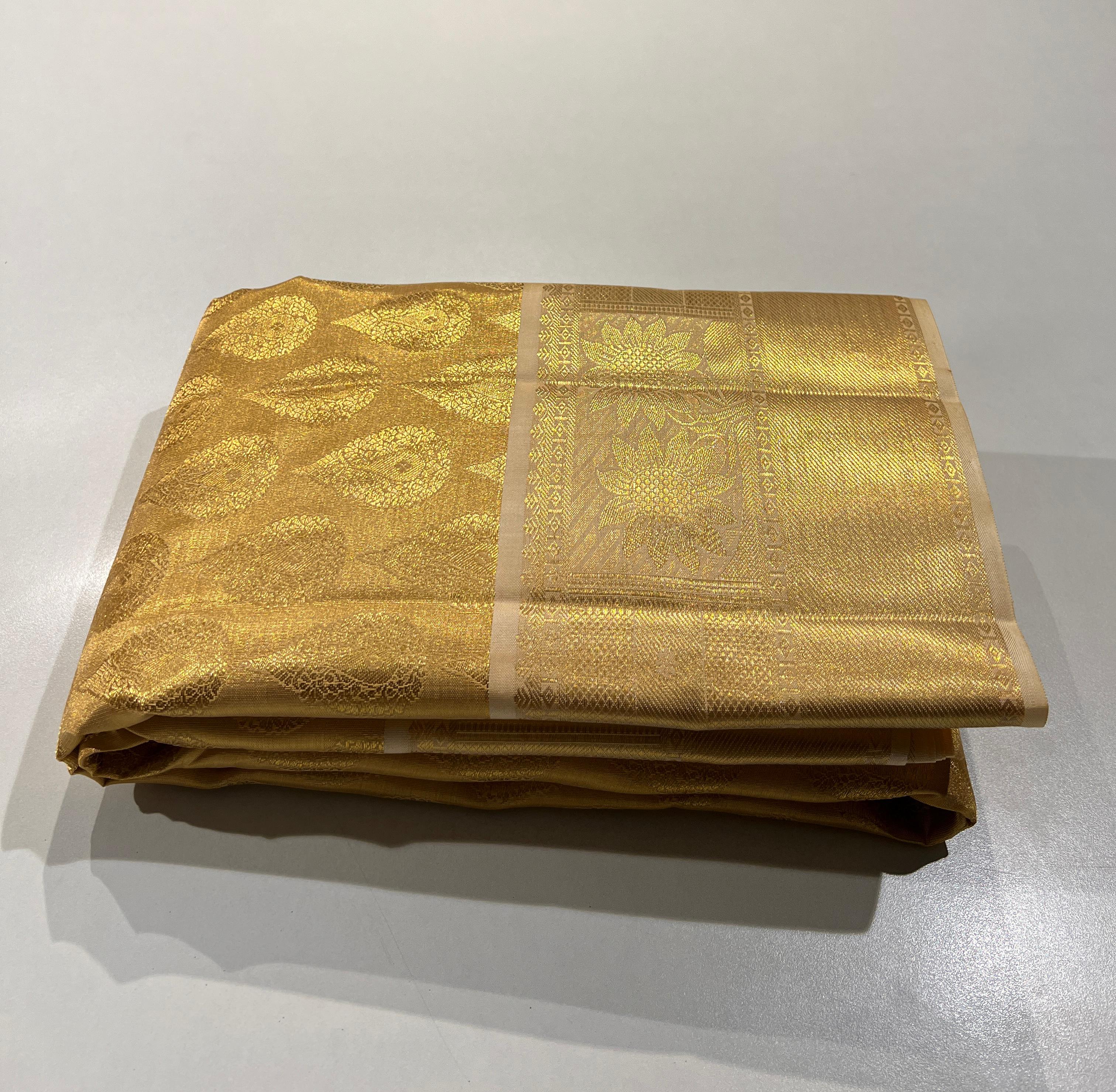 GOLD COLOUR SAREE KANCHIPURAM SLIK SAREE