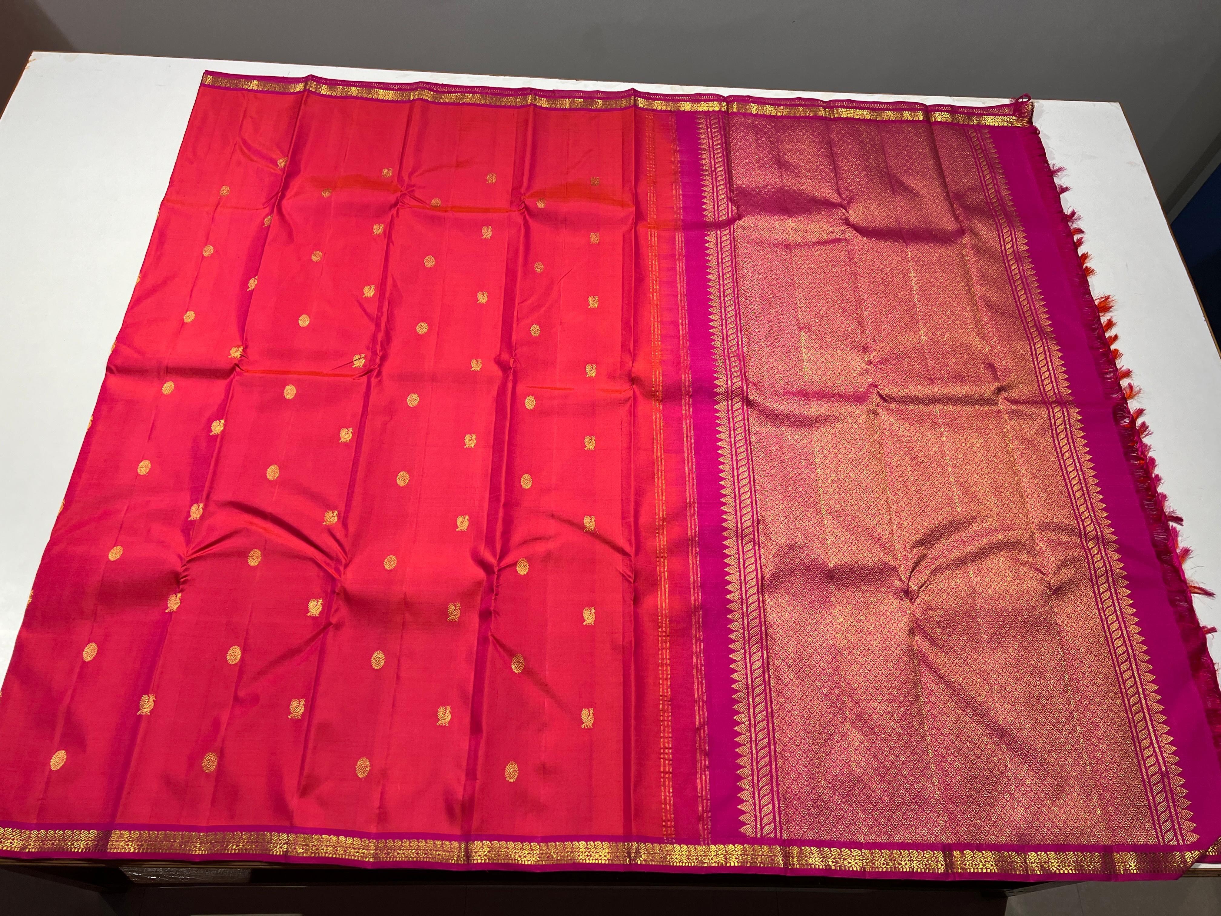 ORANGE & PINK COLOUR ZARI KANCHIPURAM SILK SAREE