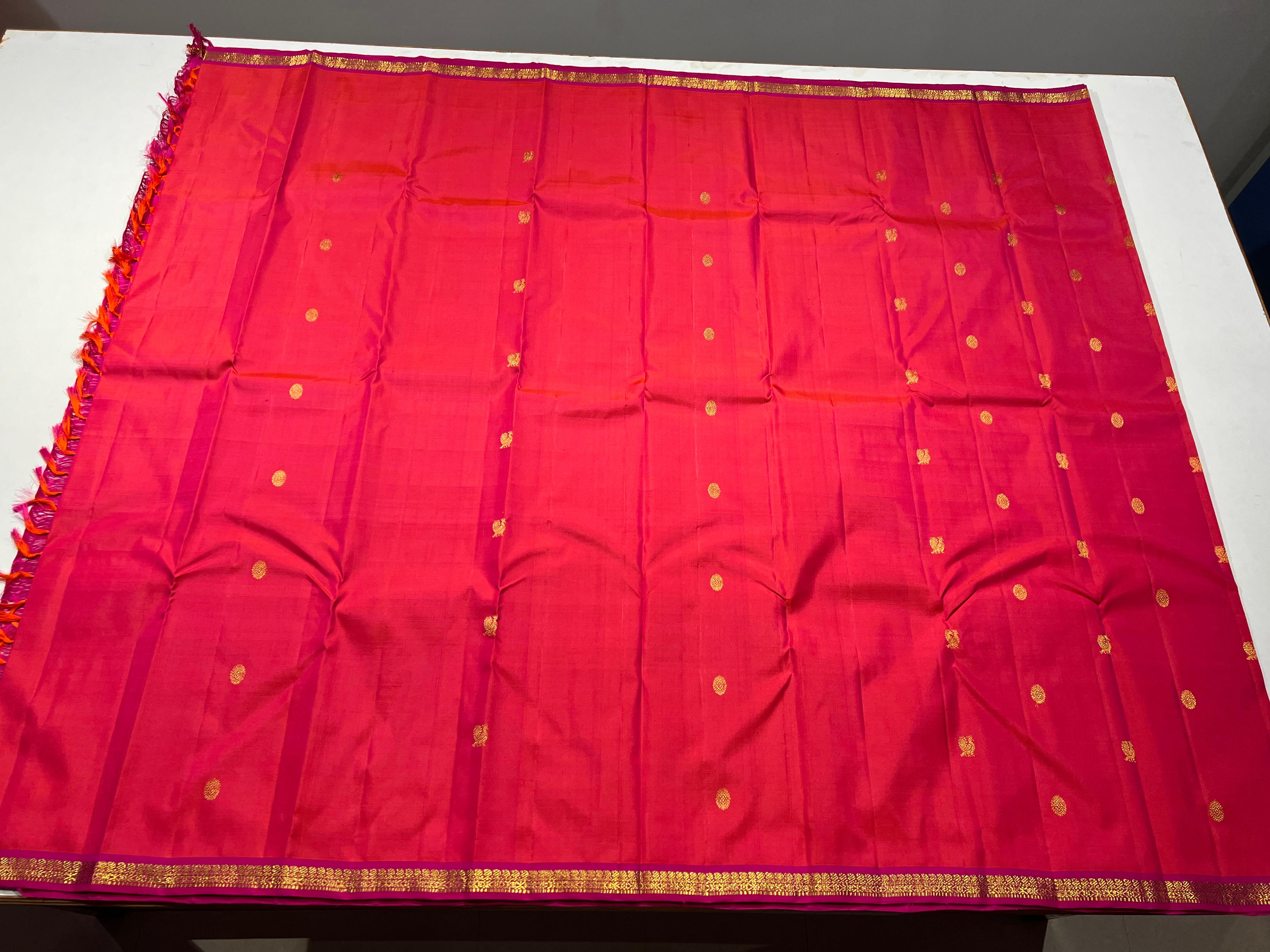 ORANGE & PINK COLOUR ZARI KANCHIPURAM SILK SAREE