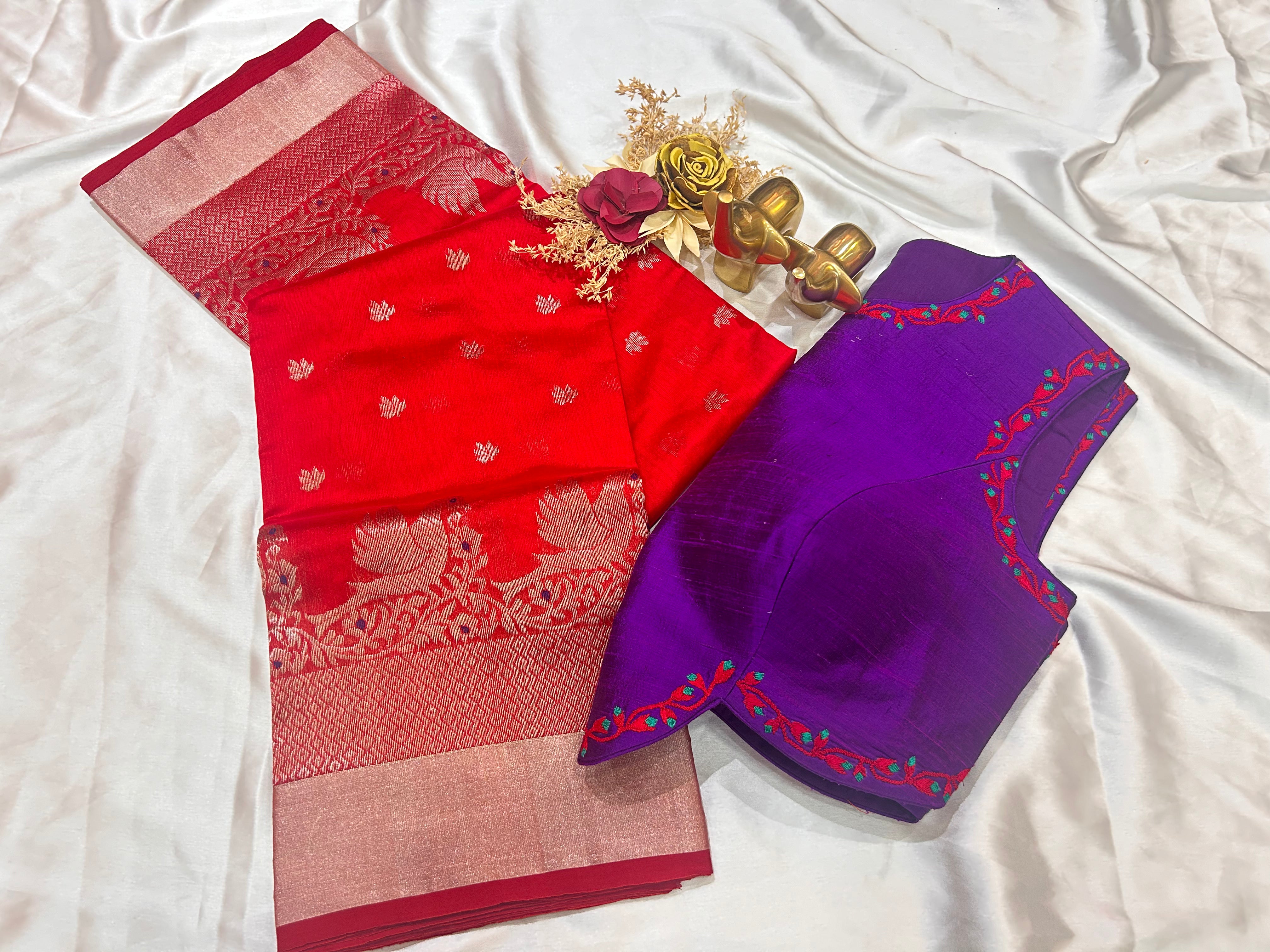 RED CHANDERI SAREE