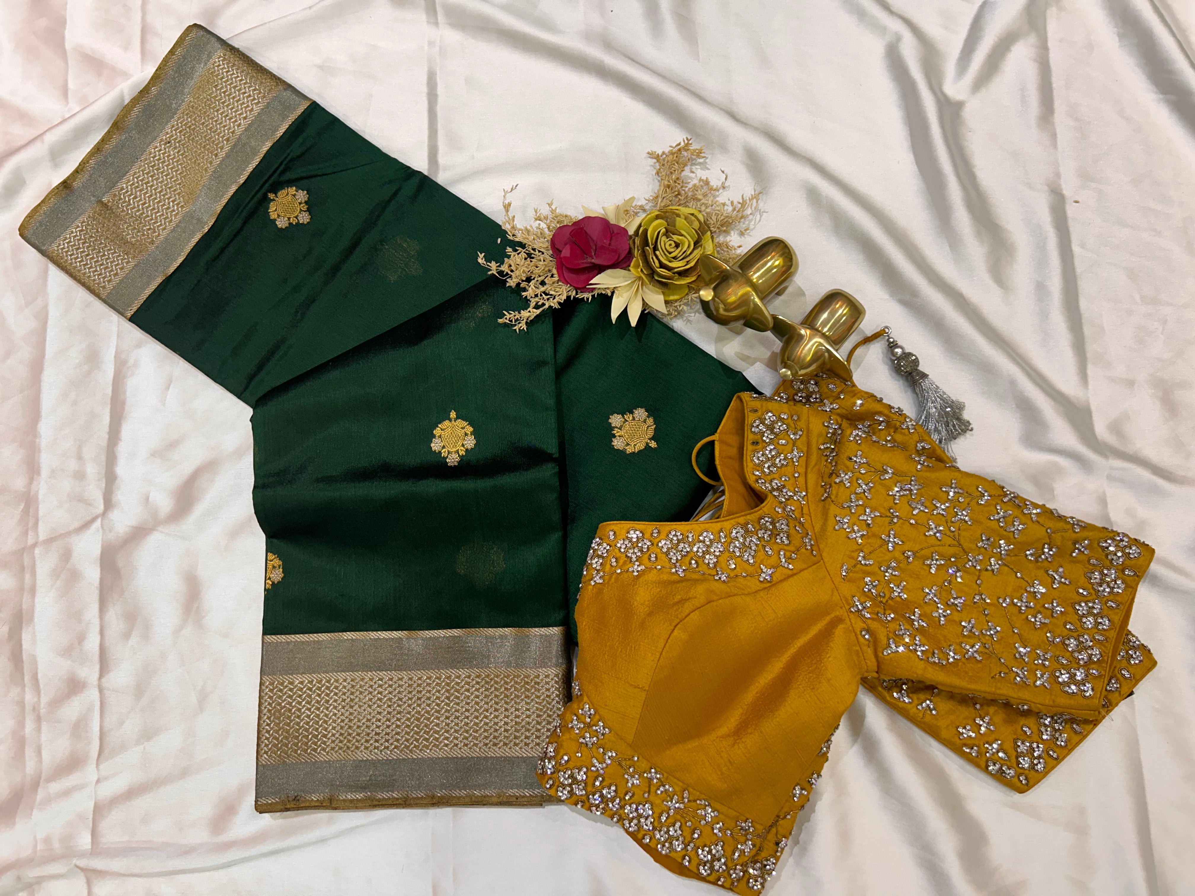 GREEN  CHANDERI SAREE