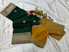 GREEN  CHANDERI SAREE