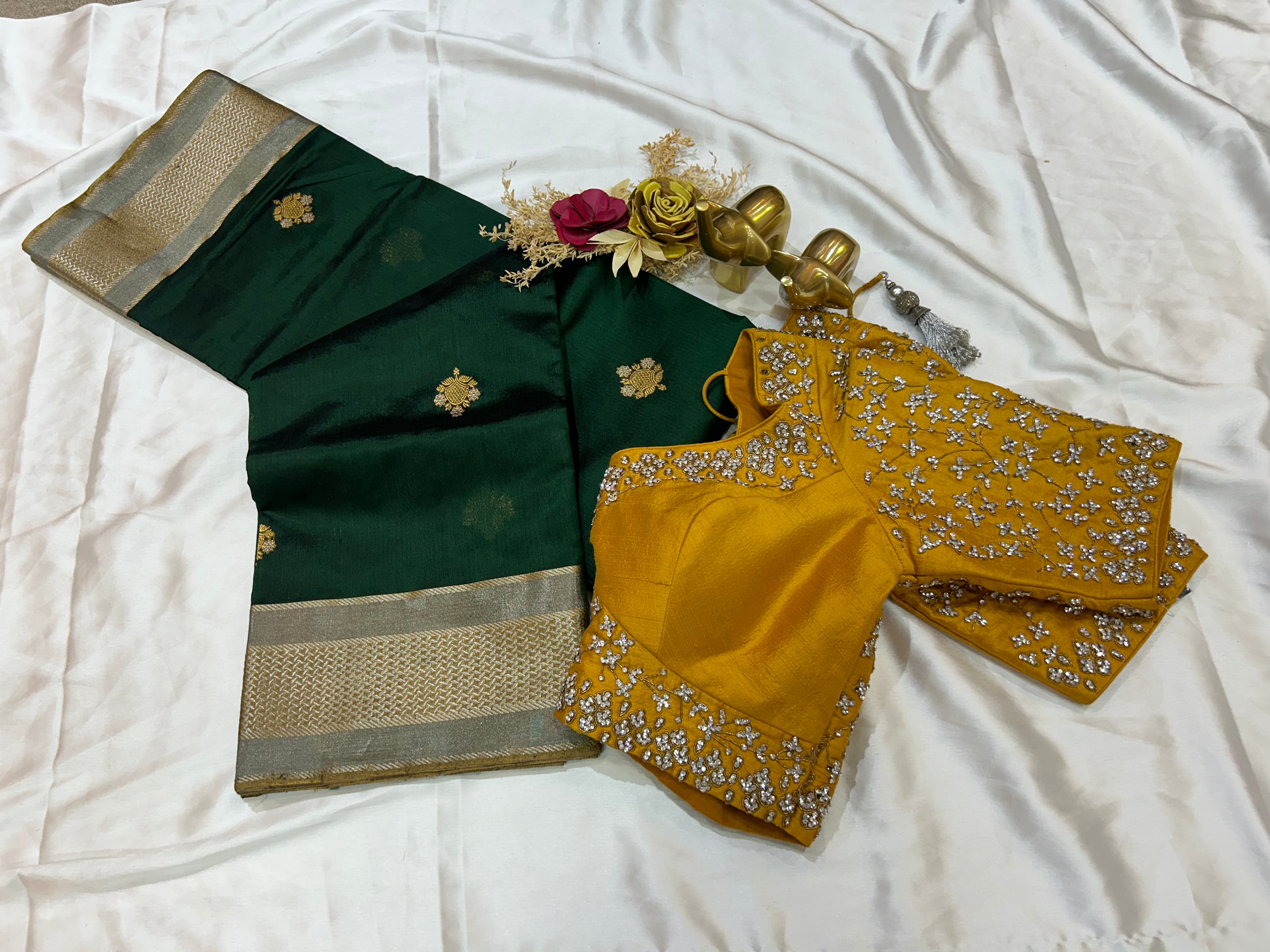 GREEN  CHANDERI SAREE