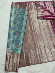 SEA BLUE / PINK KANCHI SAREE