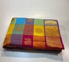 MULTI COLOUR PALUM PAZHAM KATTAM COMBINATION KANCHIPURAM SILK SAREE