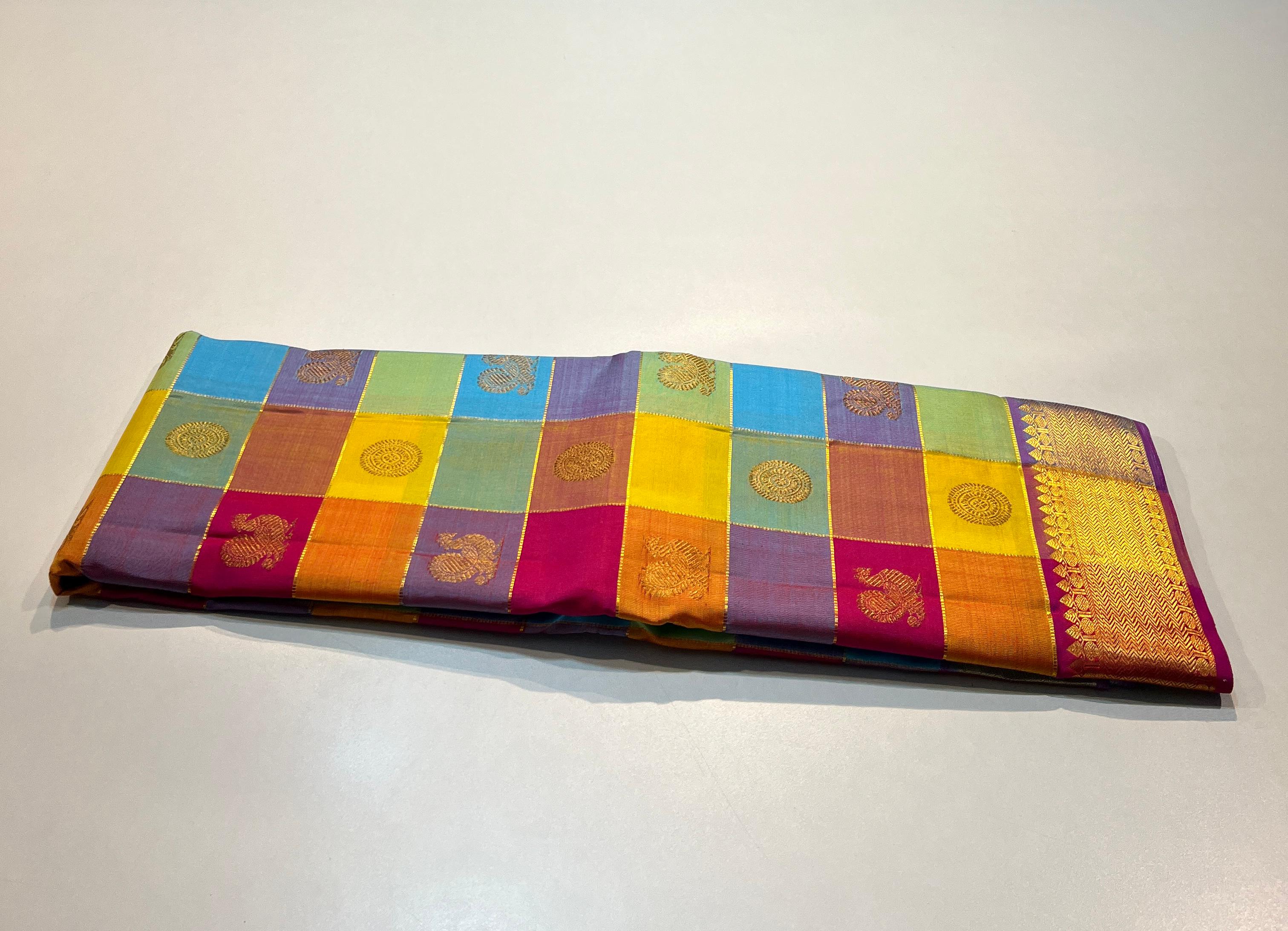 MULTI COLOUR PALUM PAZHAM KATTAM COMBINATION KANCHIPURAM SILK SAREE