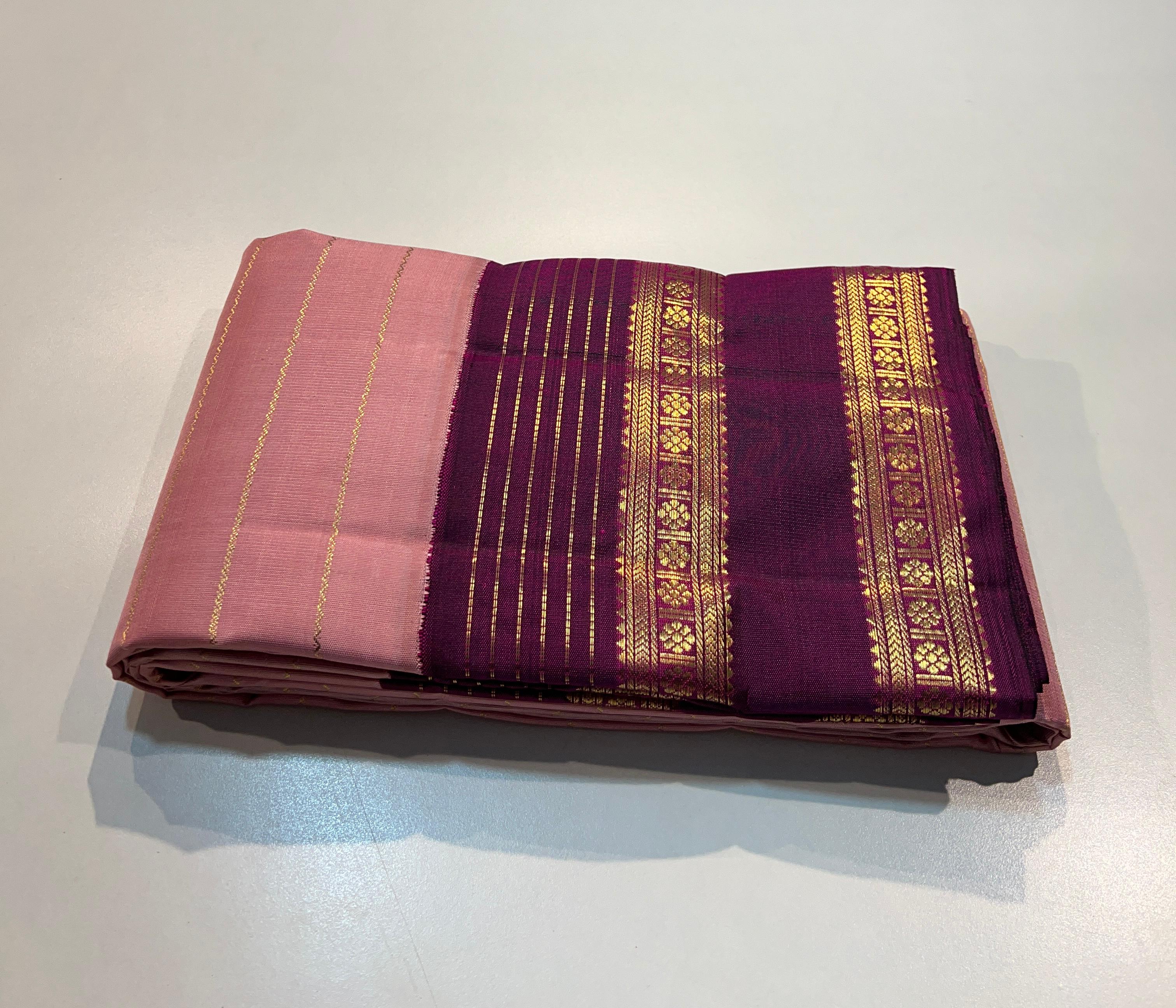 PINK COLOUR & MAGENTA PURPLE BORDER KANCHIPURAM SILK SAREE