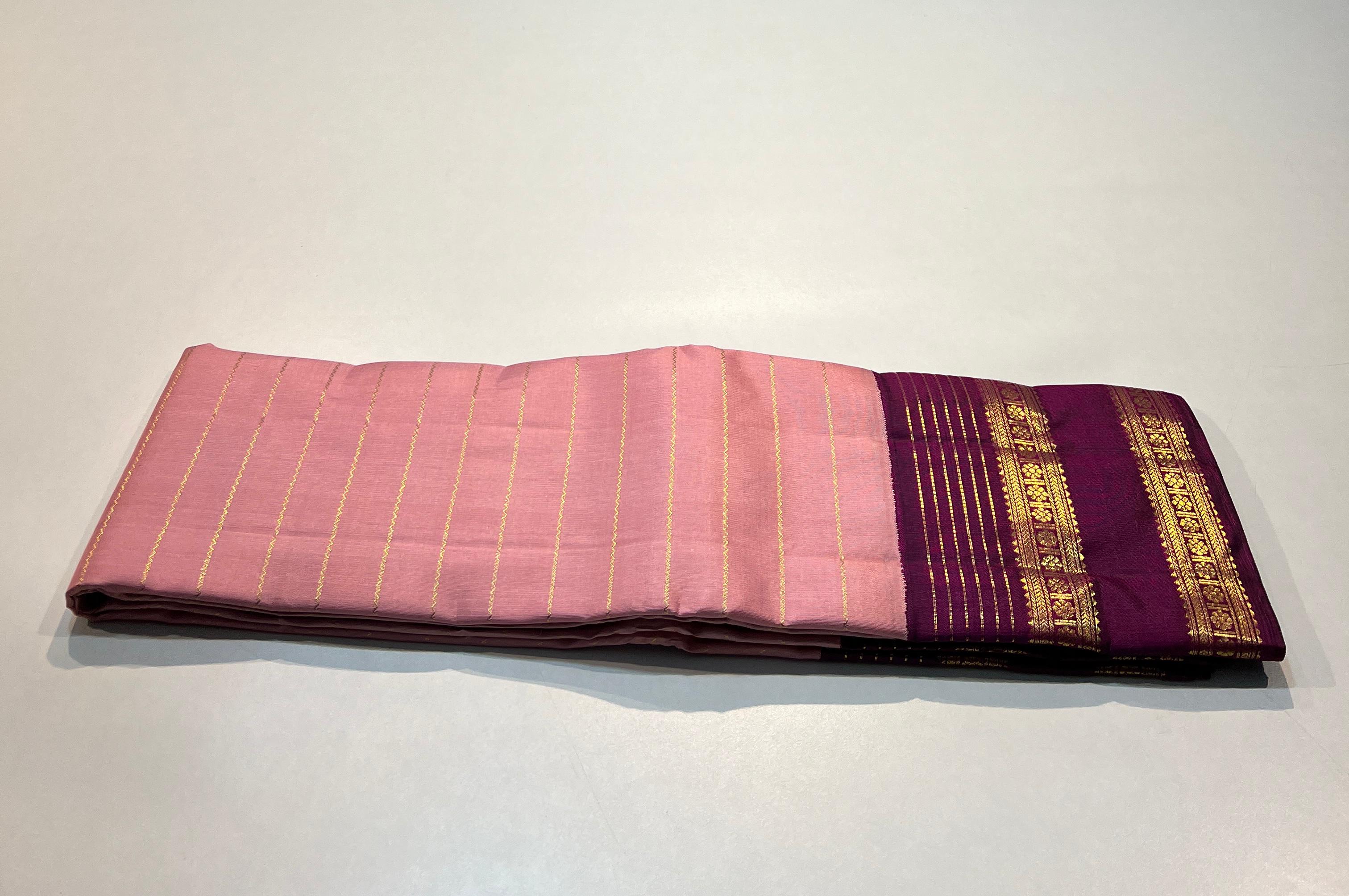 PINK COLOUR & MAGENTA PURPLE BORDER KANCHIPURAM SILK SAREE