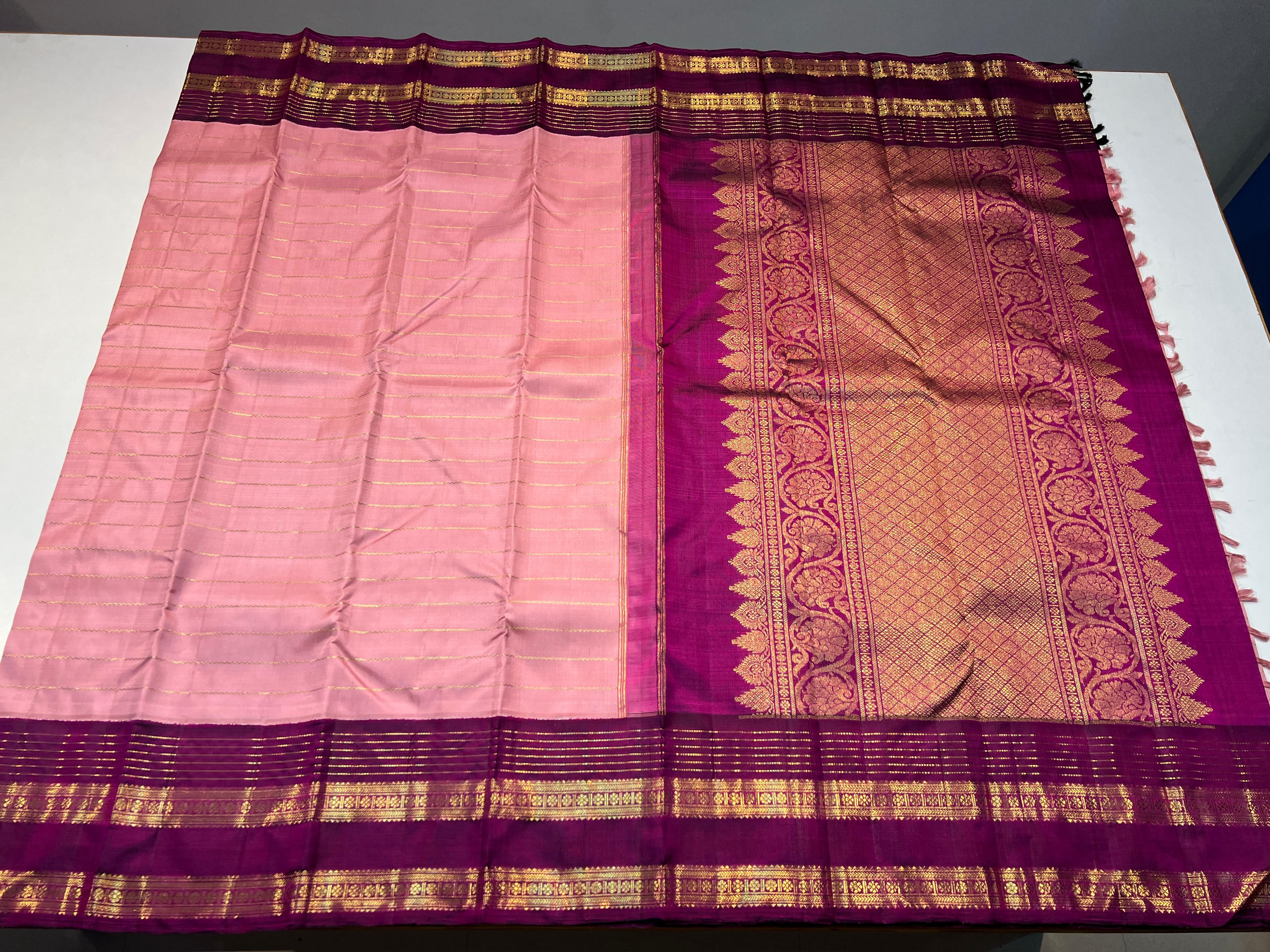 PINK COLOUR & MAGENTA PURPLE BORDER KANCHIPURAM SILK SAREE