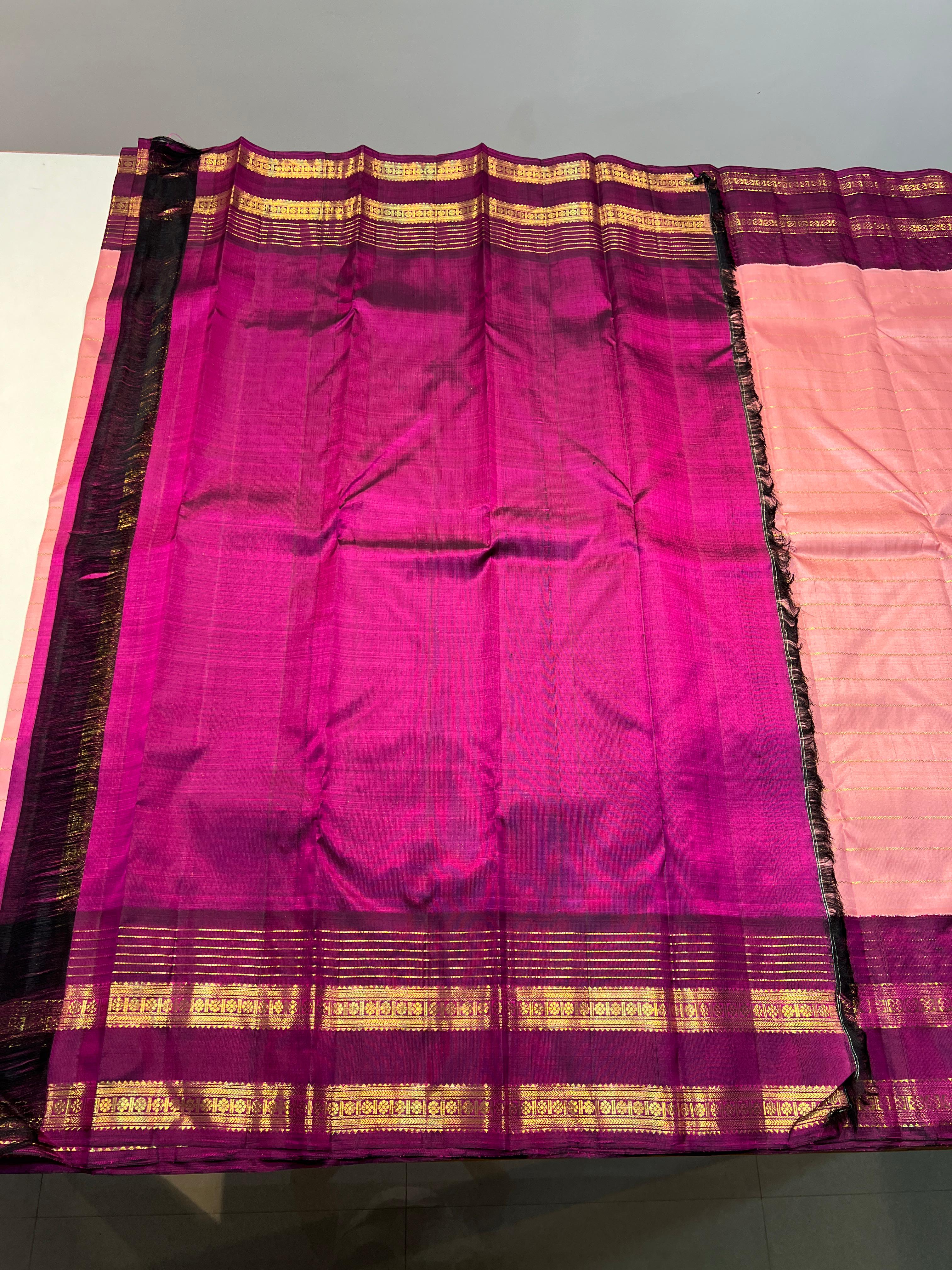 PINK COLOUR & MAGENTA PURPLE BORDER KANCHIPURAM SILK SAREE