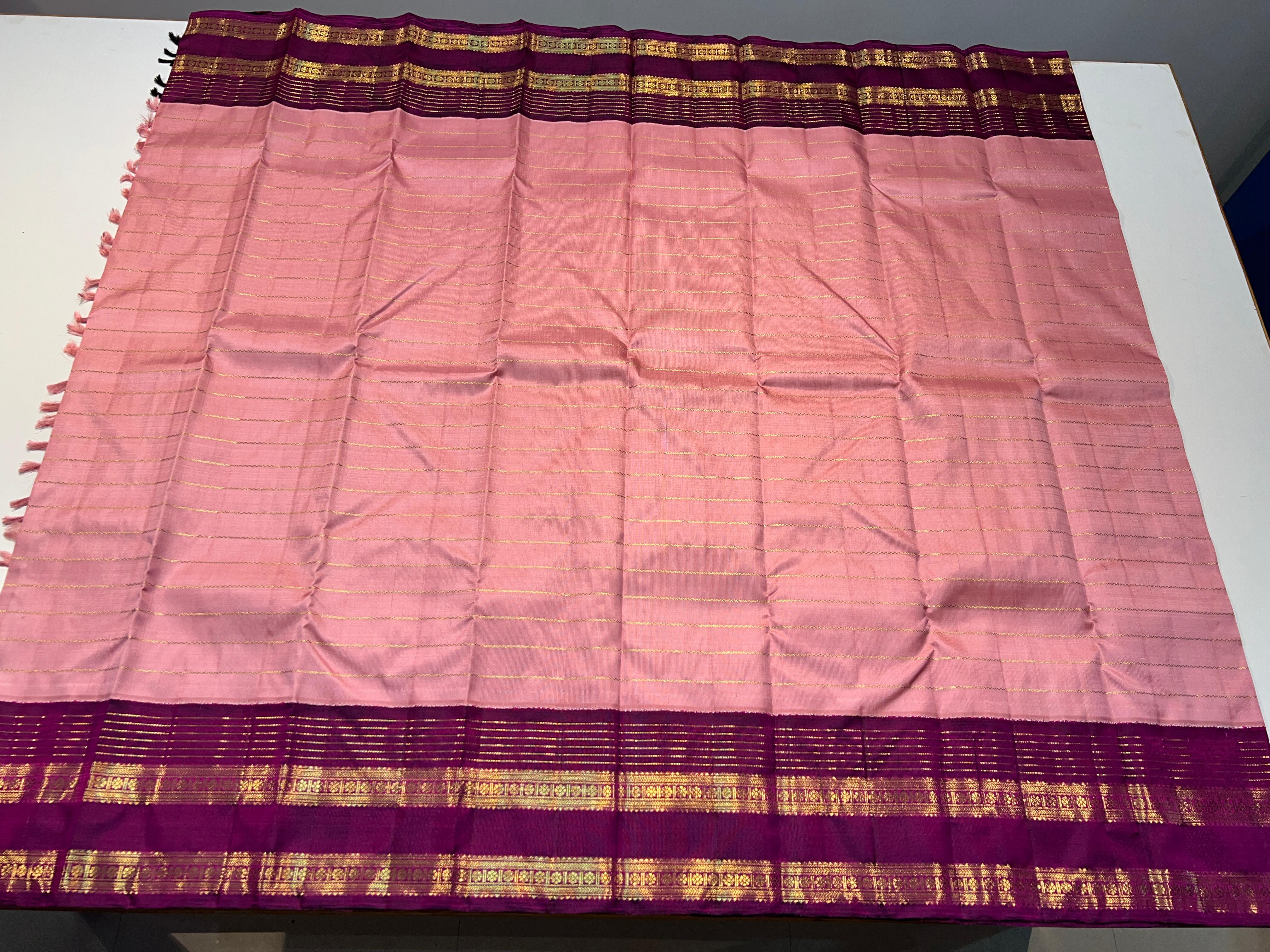 PINK COLOUR & MAGENTA PURPLE BORDER KANCHIPURAM SILK SAREE