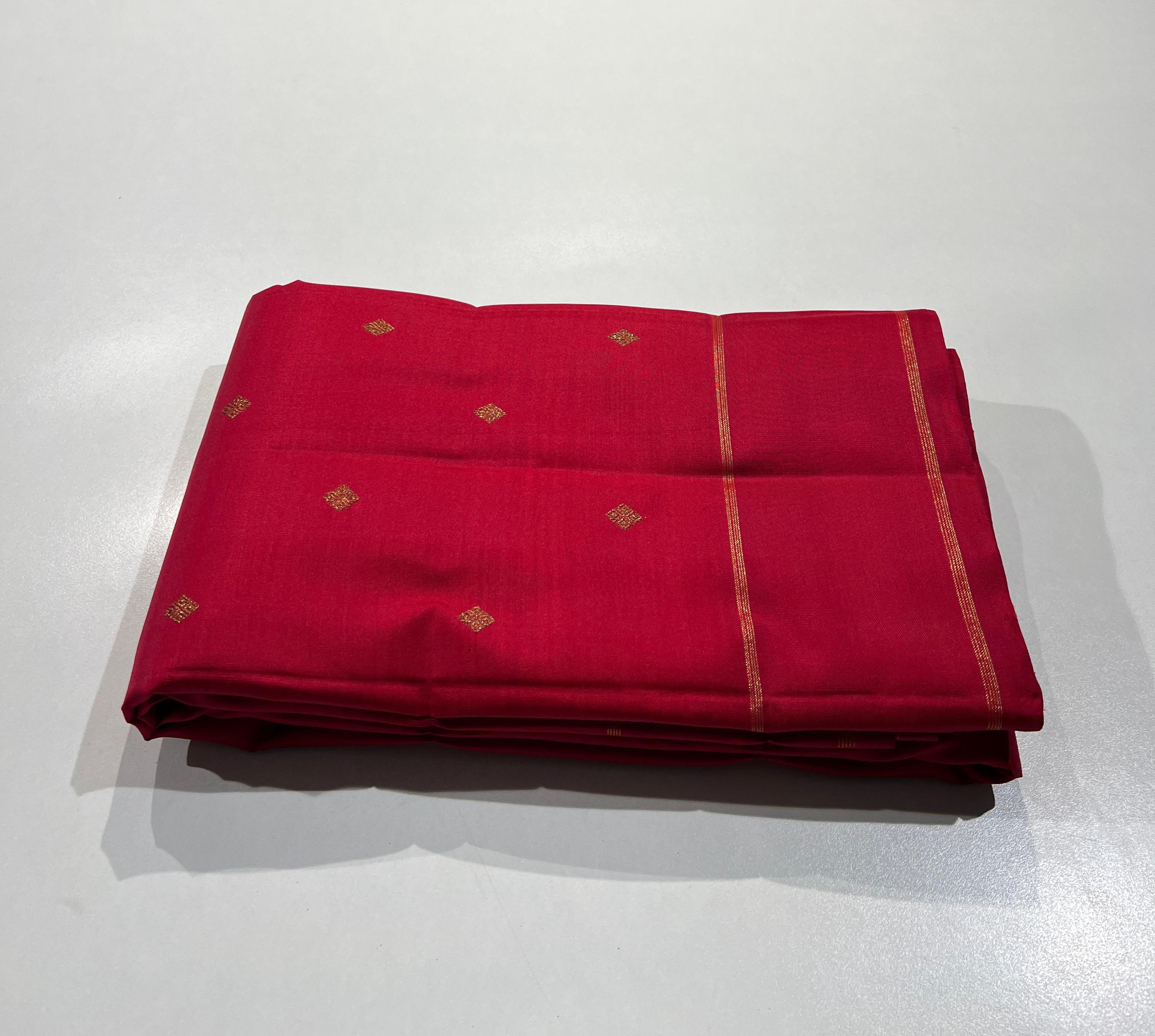 RED COLOUR PLAIN BORDER KANCHIPURAM SILK SAREE