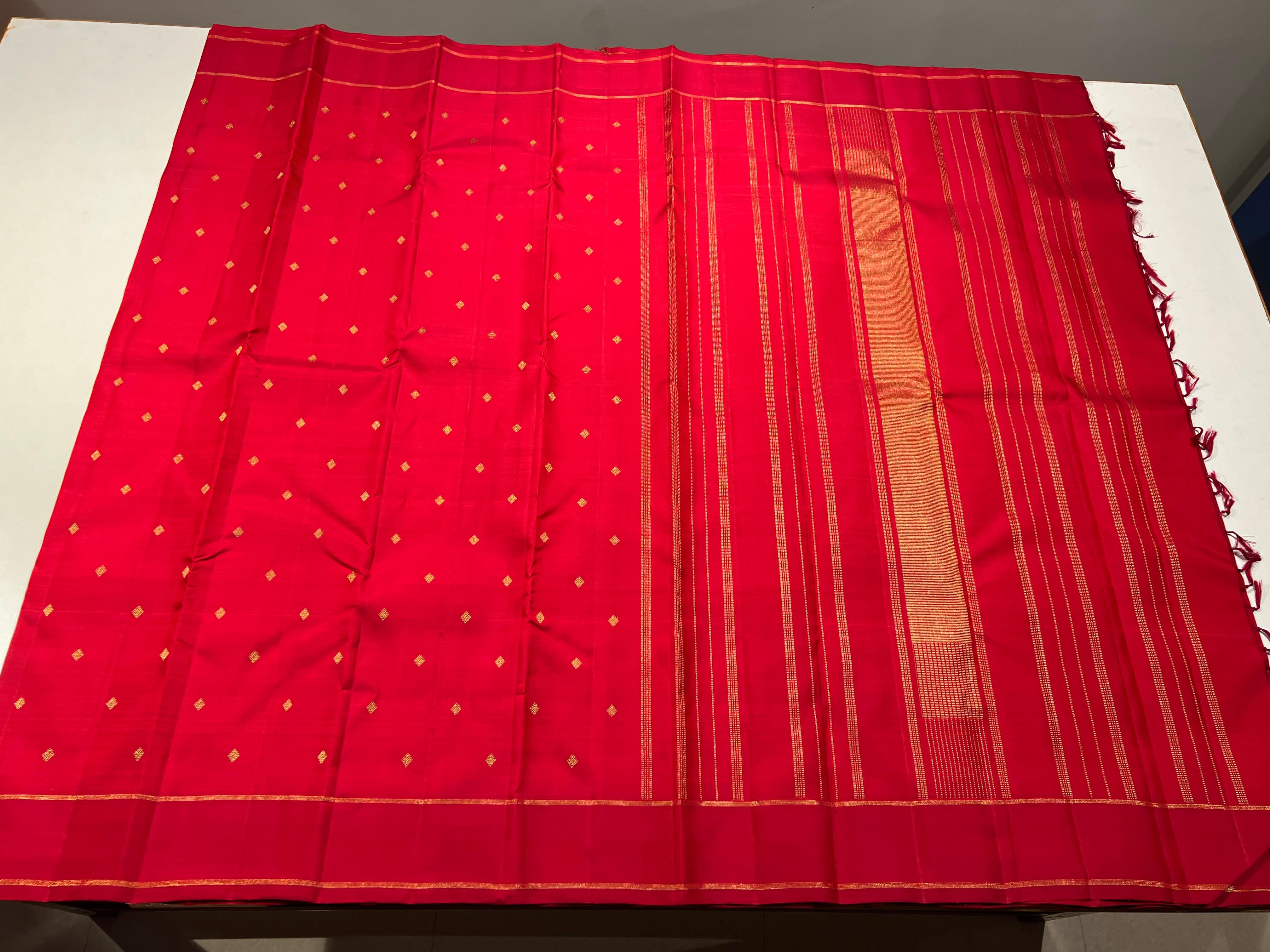 RED COLOUR PLAIN BORDER KANCHIPURAM SILK SAREE