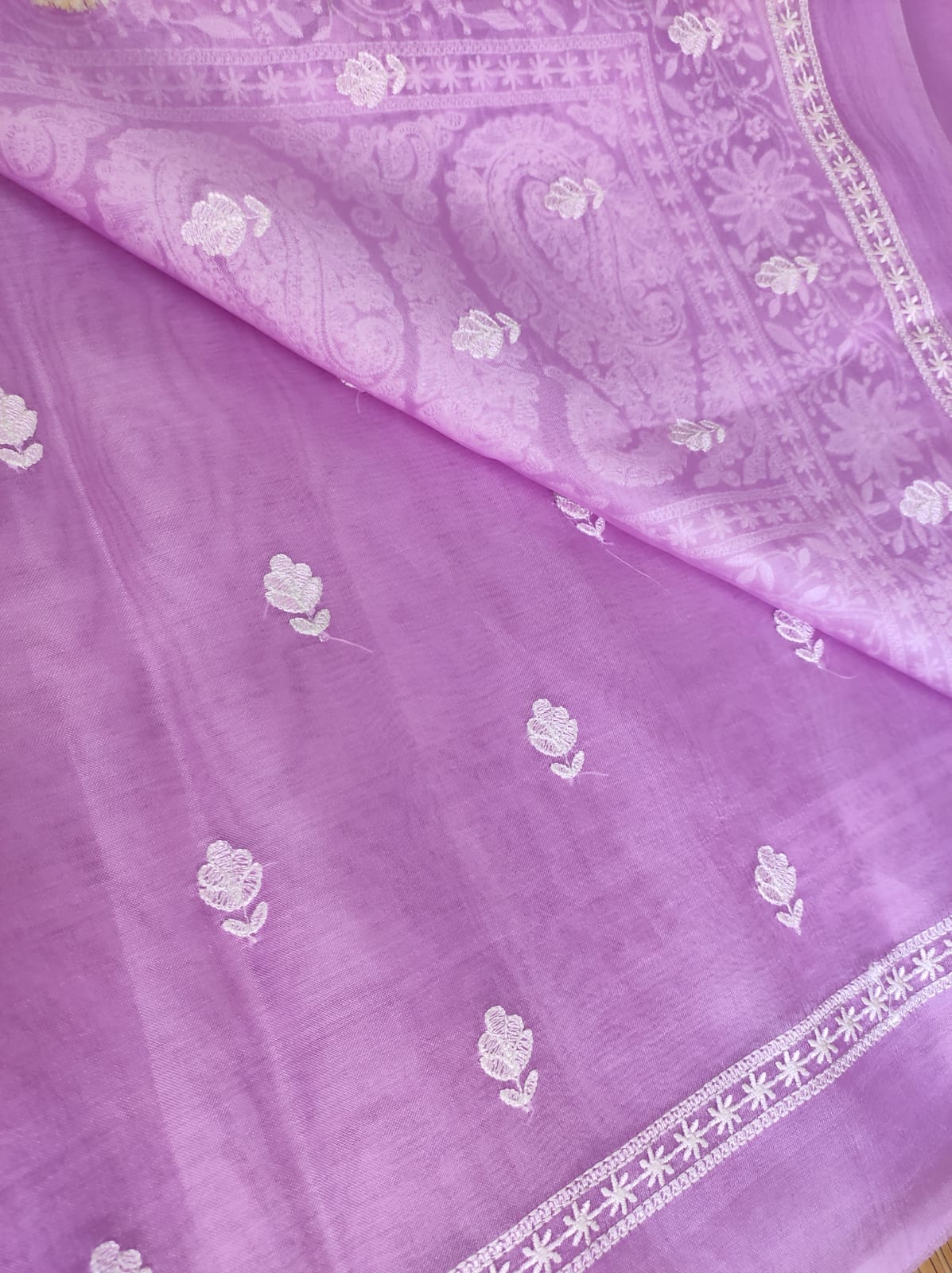 DARK PINK COLOUR PURE ORGANZA SILK EMBROIDERY BORDER BUTA