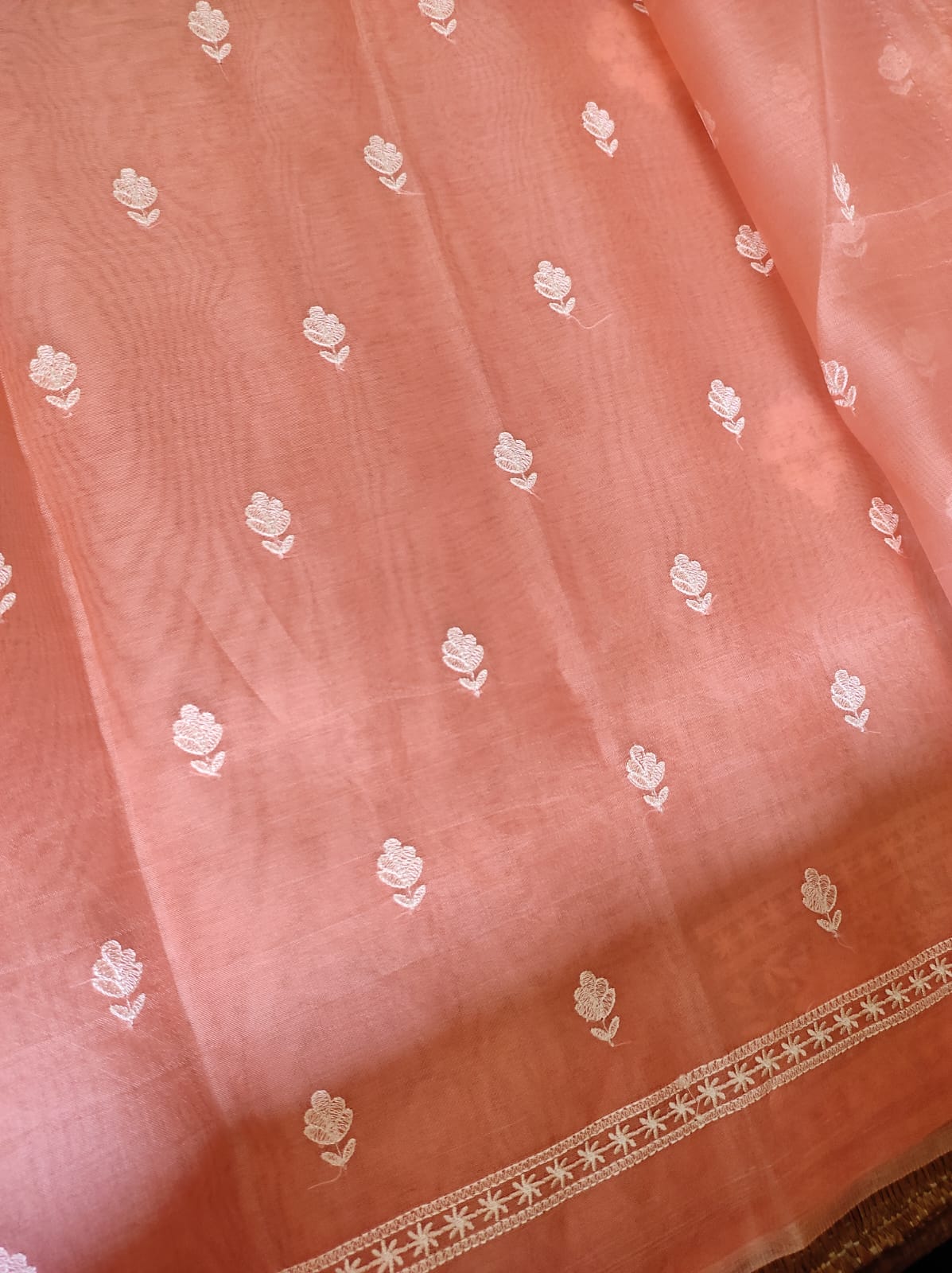 ROSE GOLD COLOUR PURE ORGANZA SILK EMBROIDERY BORDER BUTA