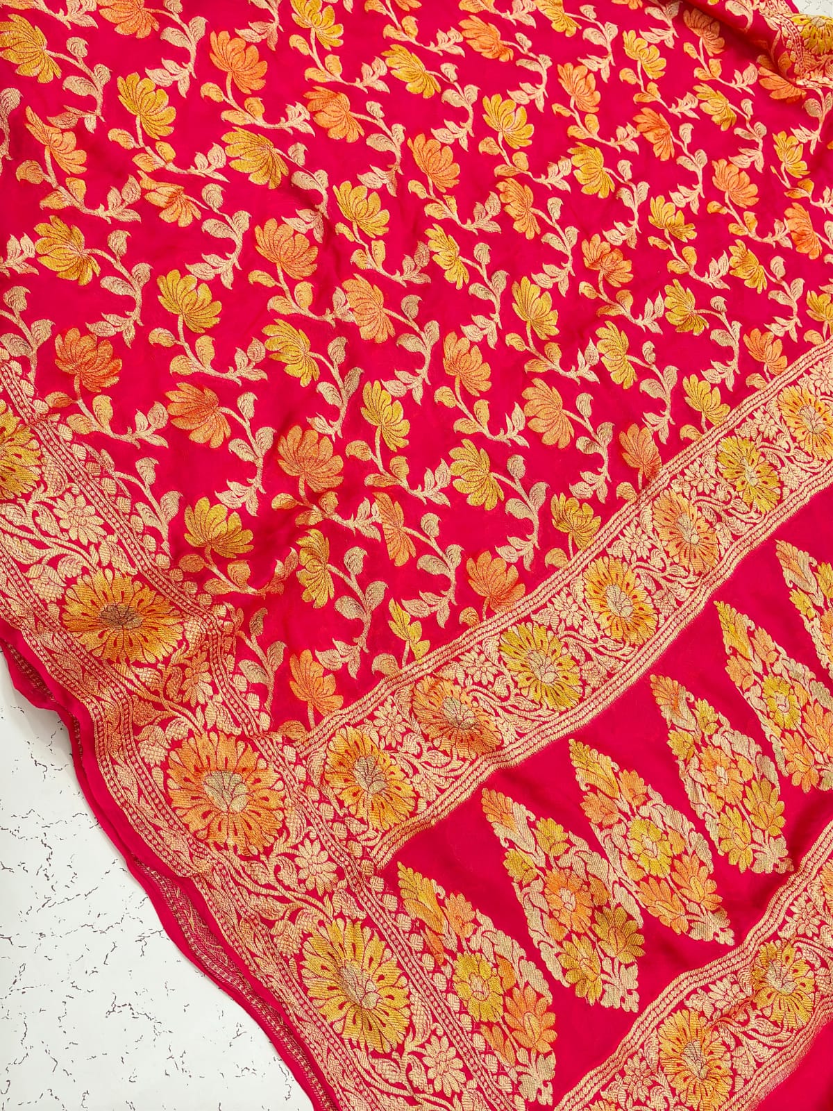 PINK & RED BANARASI SILK SAREE