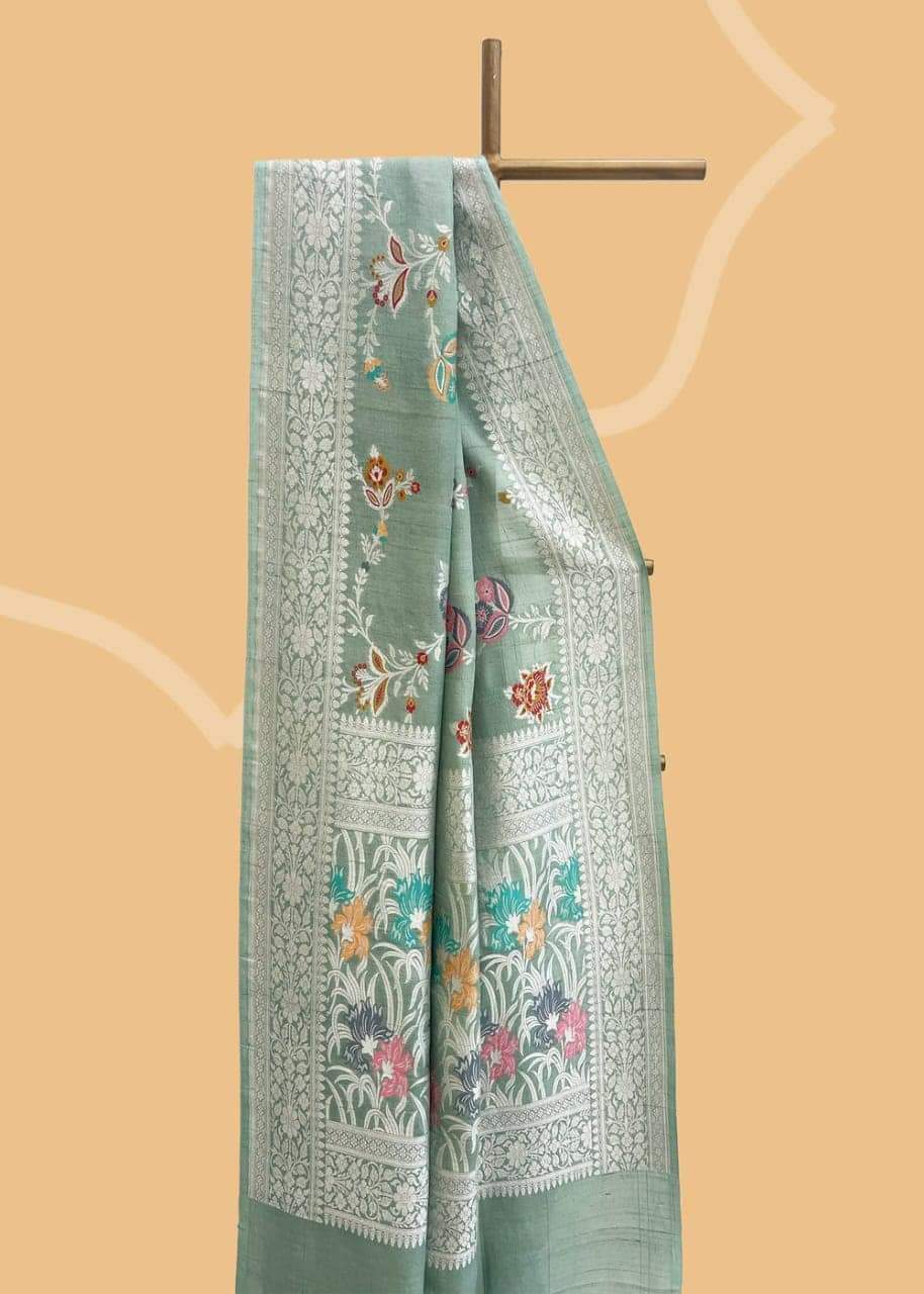 GREY COLOUR BANARSI SILK SAREE