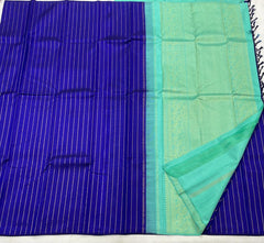 Peacock  Gold Strips  Borderless Saree