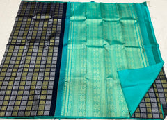 NAVY BLUE CHECKS  BORDERLESS SAREE