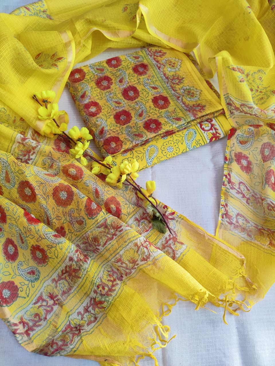 YELLOW KOTA COTTON DRESS SET