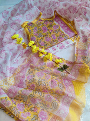 YELLOW KOTA COTTON DRESS SET