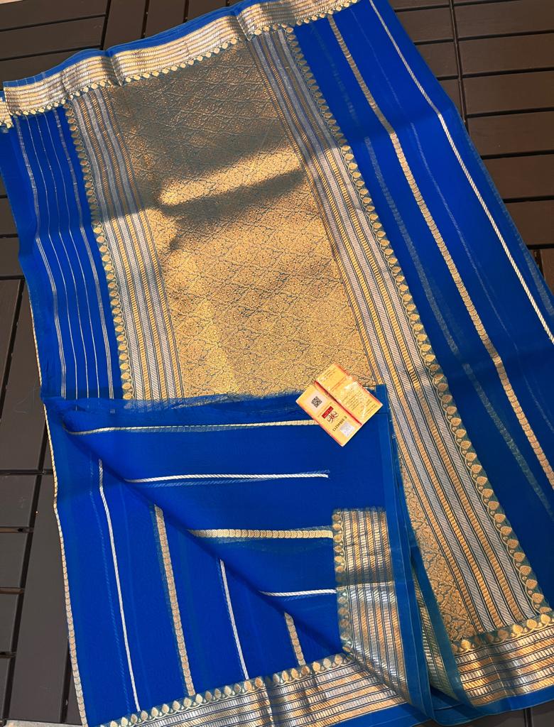 BLUE STRIPS KORA ORGANZA SILK