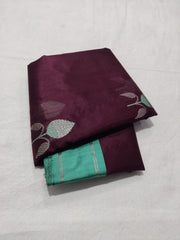 BROWN / MINT BLUE CHANDERI SAREE